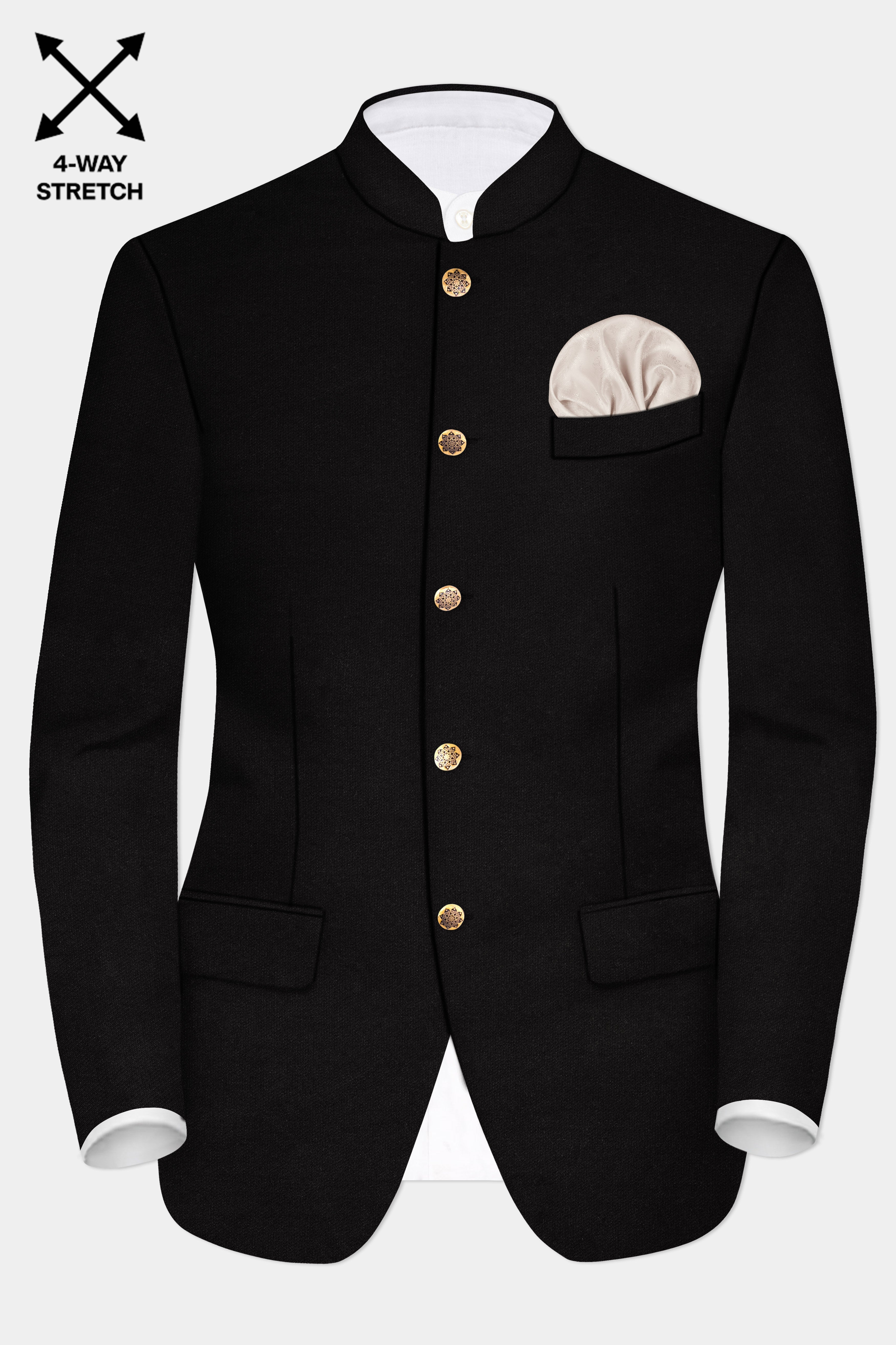 NoirFlex-Jade Black 4-Way Stretch Wrinkle-Free Textured Bandhgala Blazer