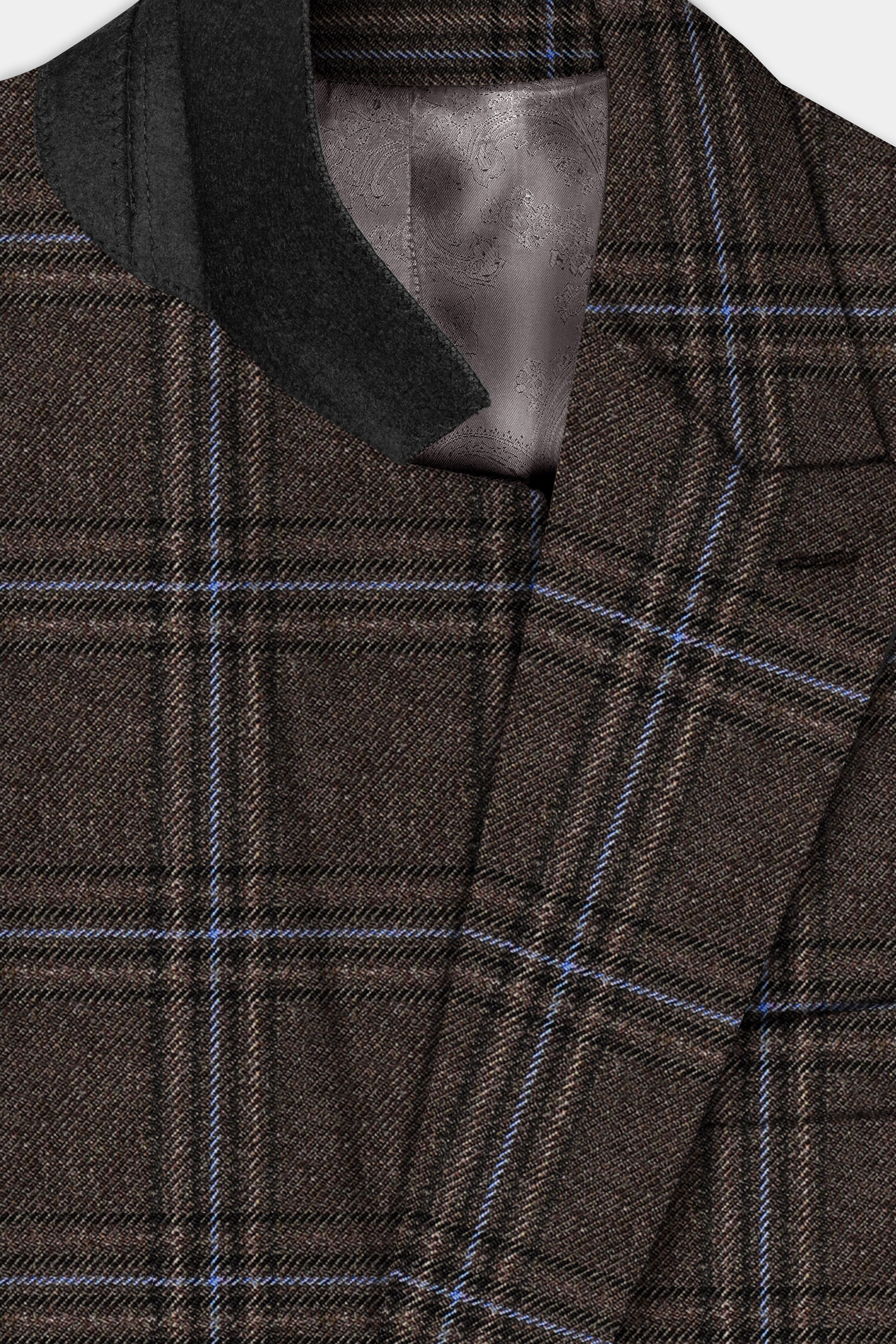 Tweed Crest-Bistre Brown Plaid Double Breasted Blazer