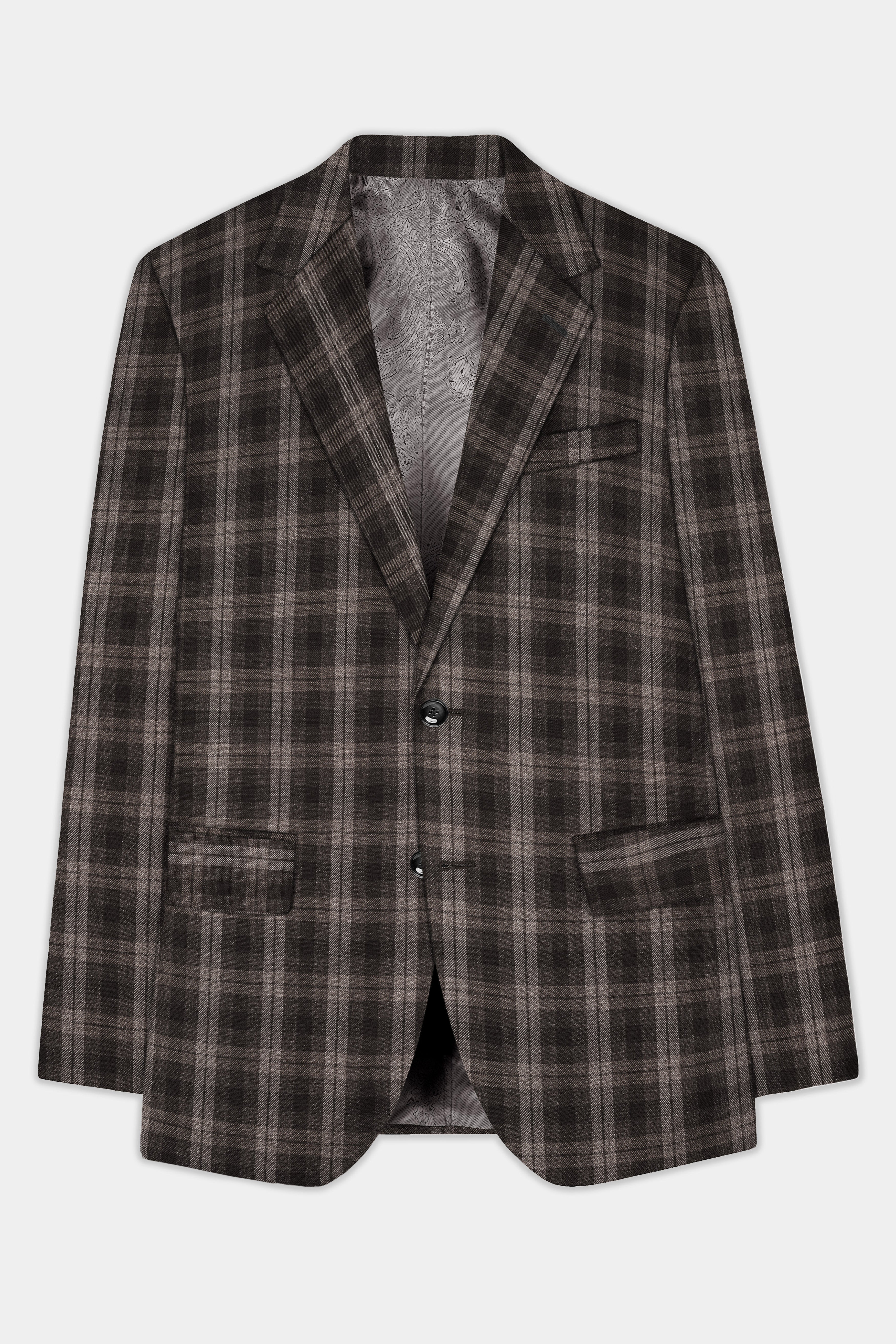 AutumnHaven-Umber Brown Plaid Tweed Single Breasted Blazer