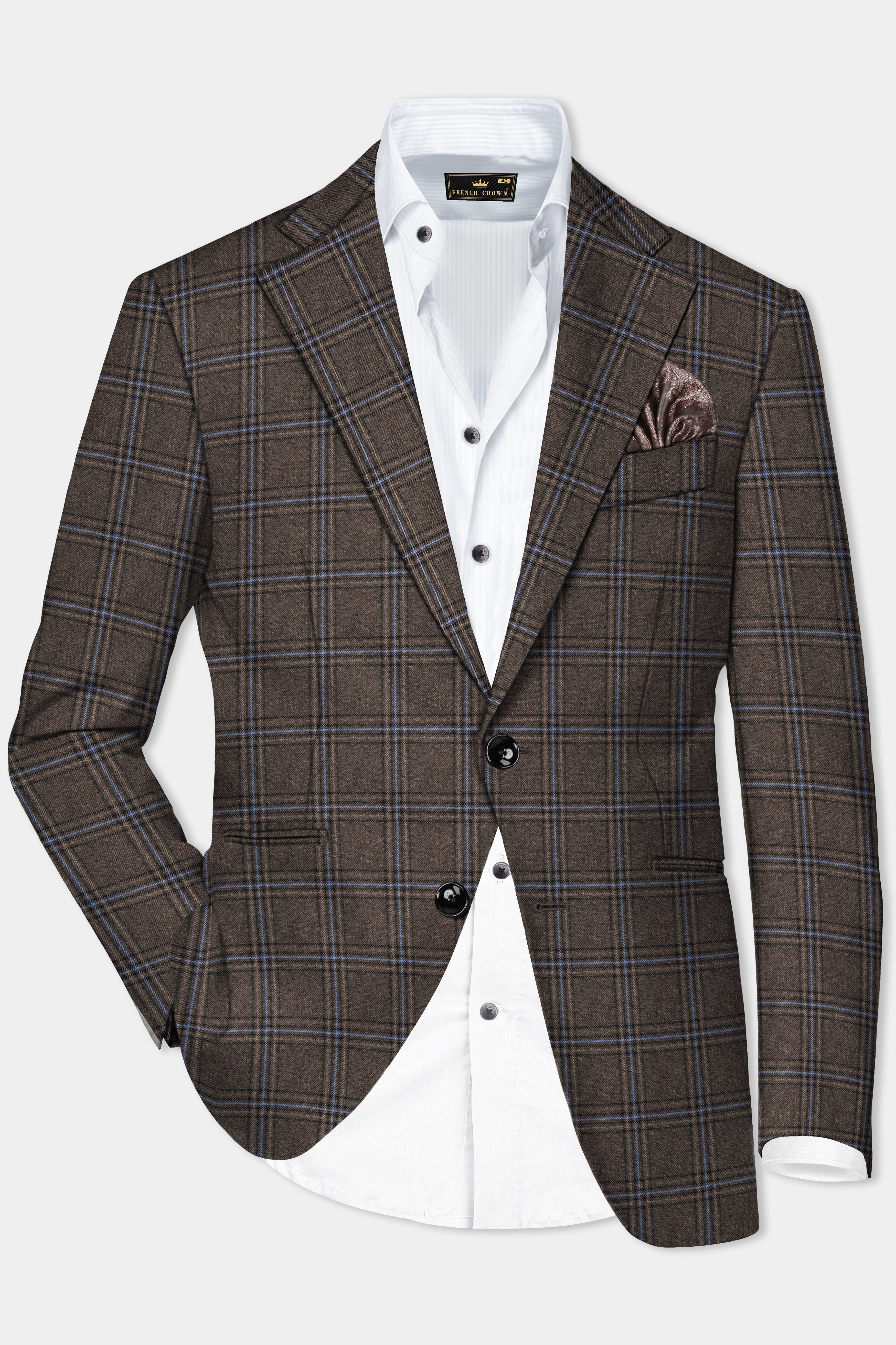 Tweed Crest-Bistre Brown Plaid Single Breasted Blazer