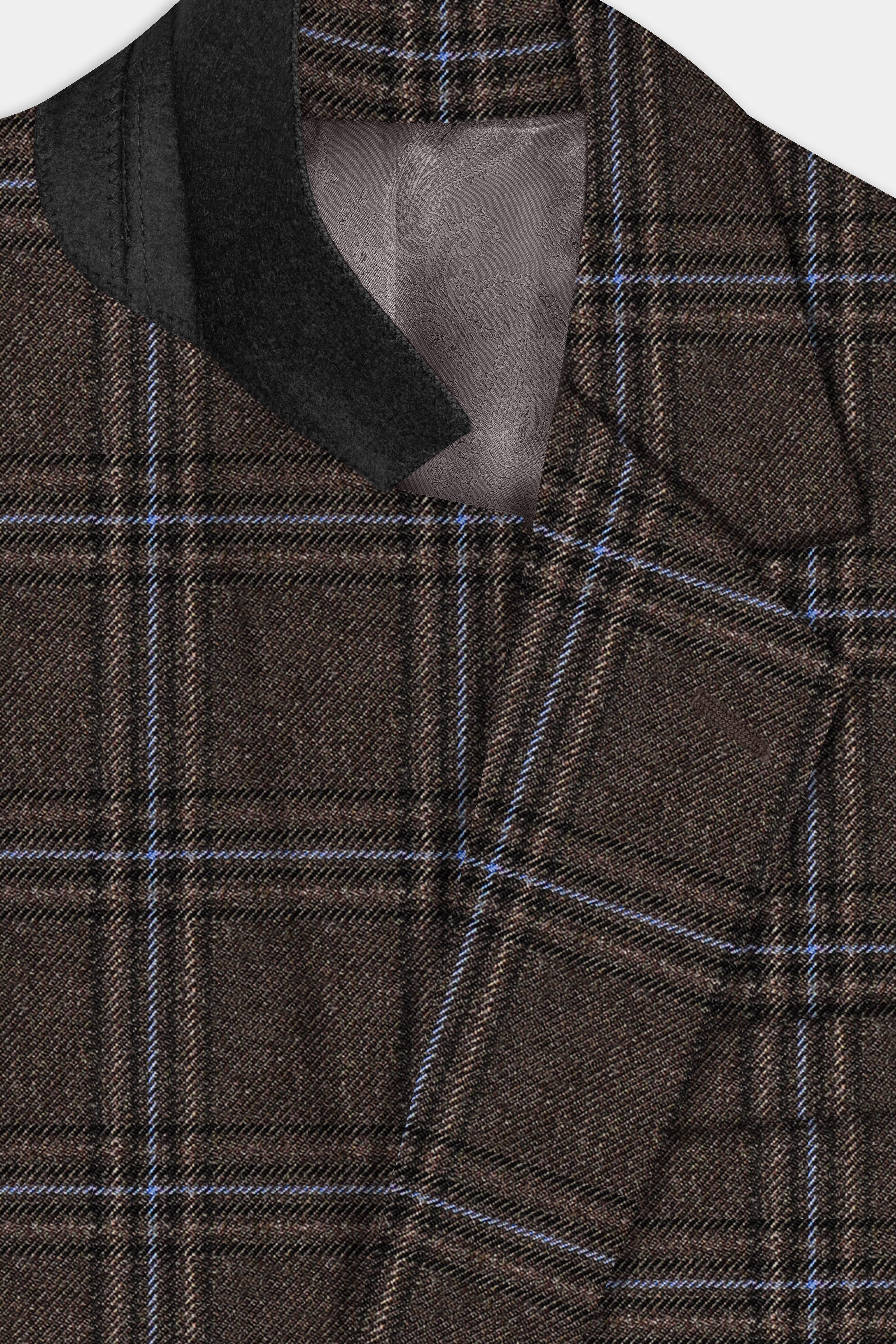 Tweed Crest-Bistre Brown Plaid Single Breasted Blazer