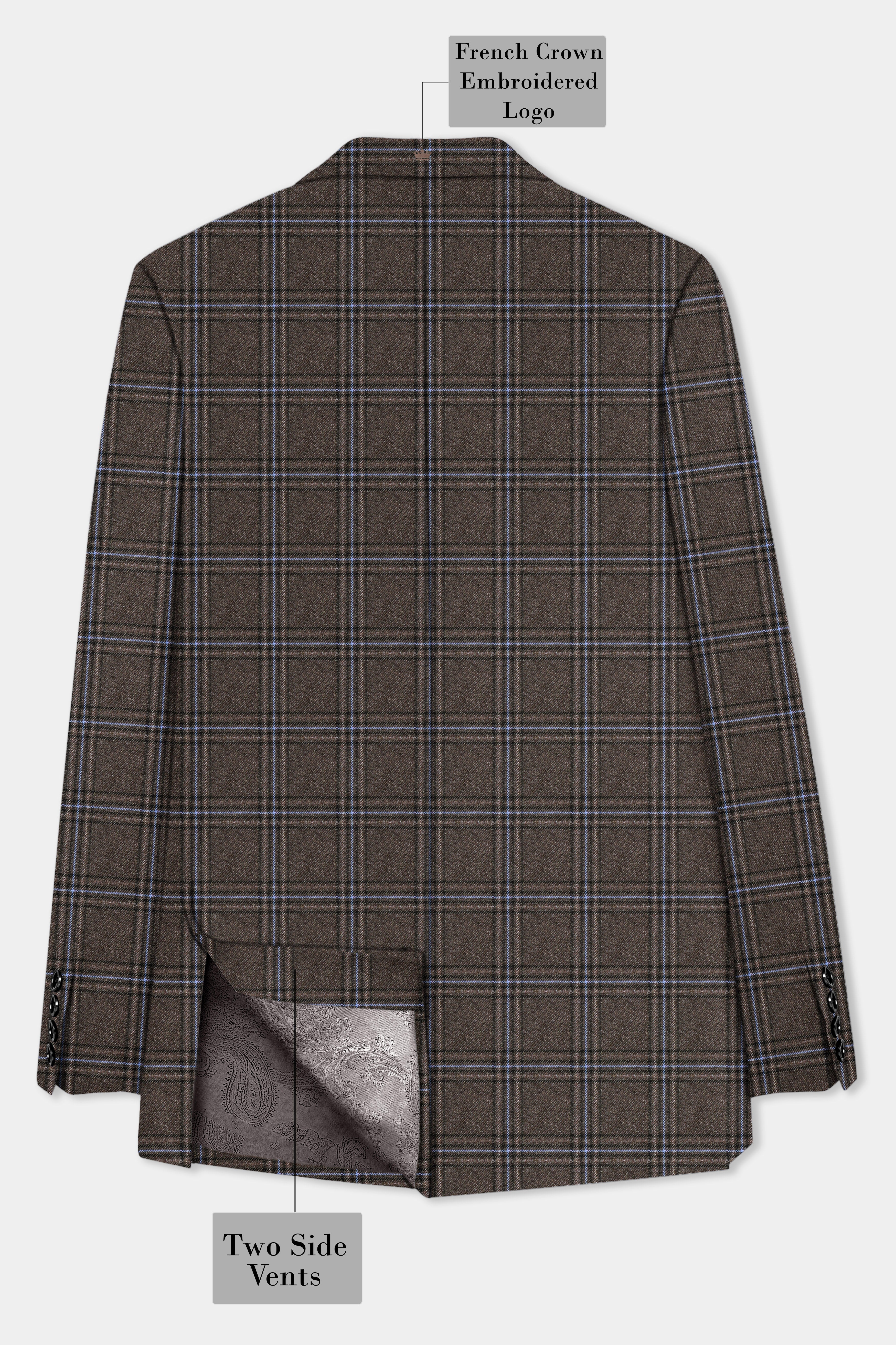 Tweed Crest-Bistre Brown Plaid Single Breasted Blazer