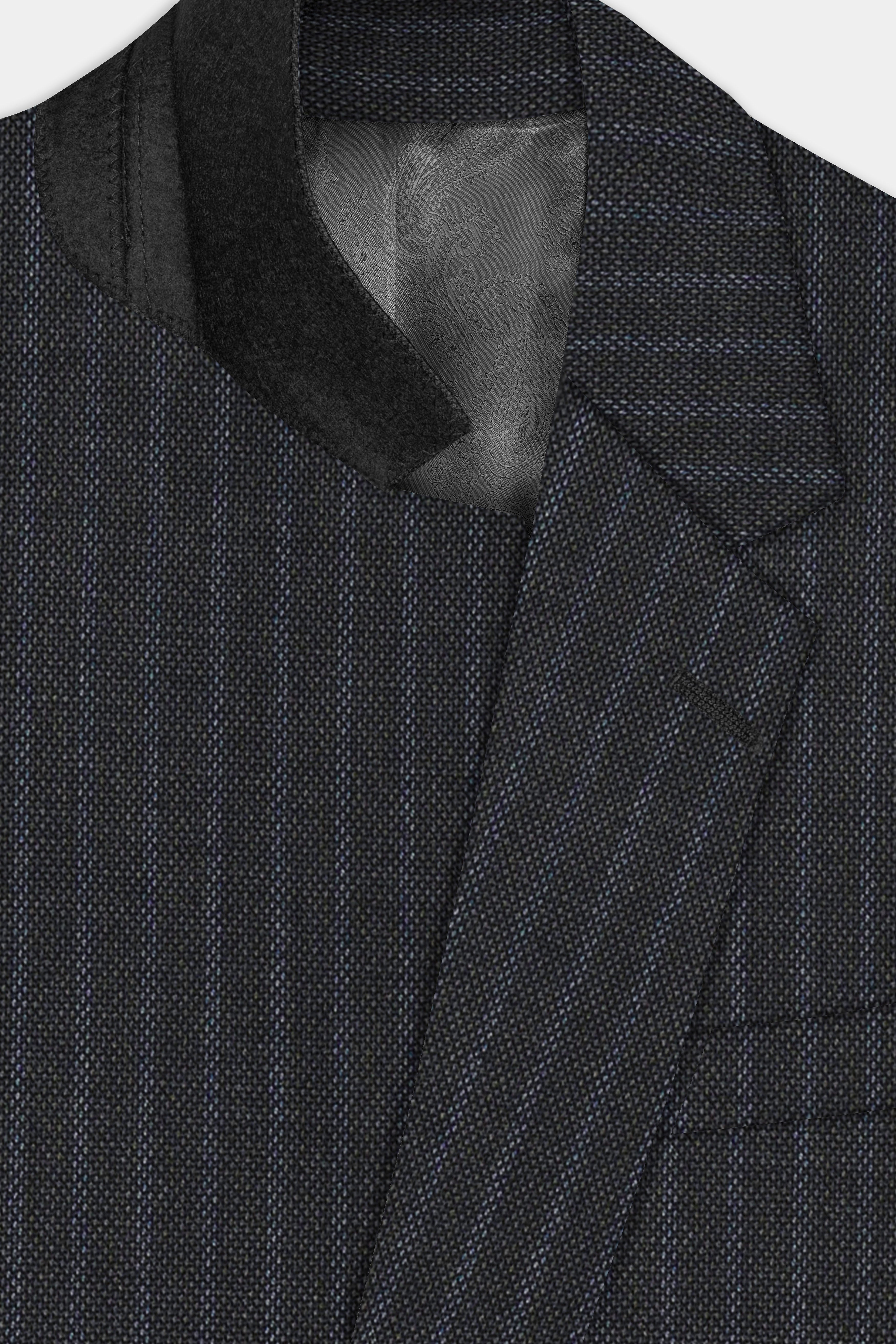 GraphiteSlim-Mine Shaft Gray Stripes Dobby Textured Wool Rich Single Breasted Slim Lapel Blazer