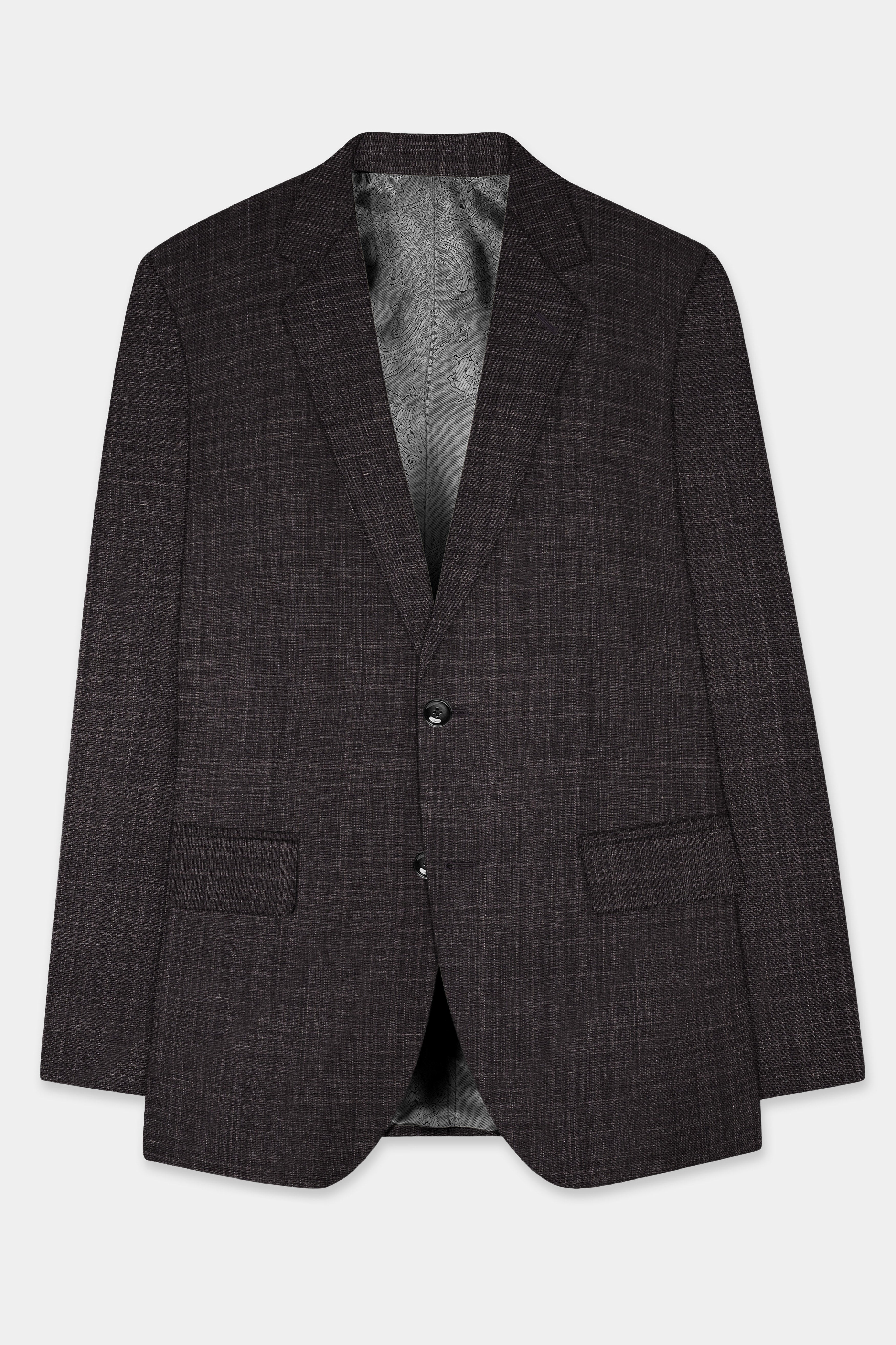 CaféNoir-Piano Brown Textured Wool Rich Single Breasted Slim Lapel Blazer