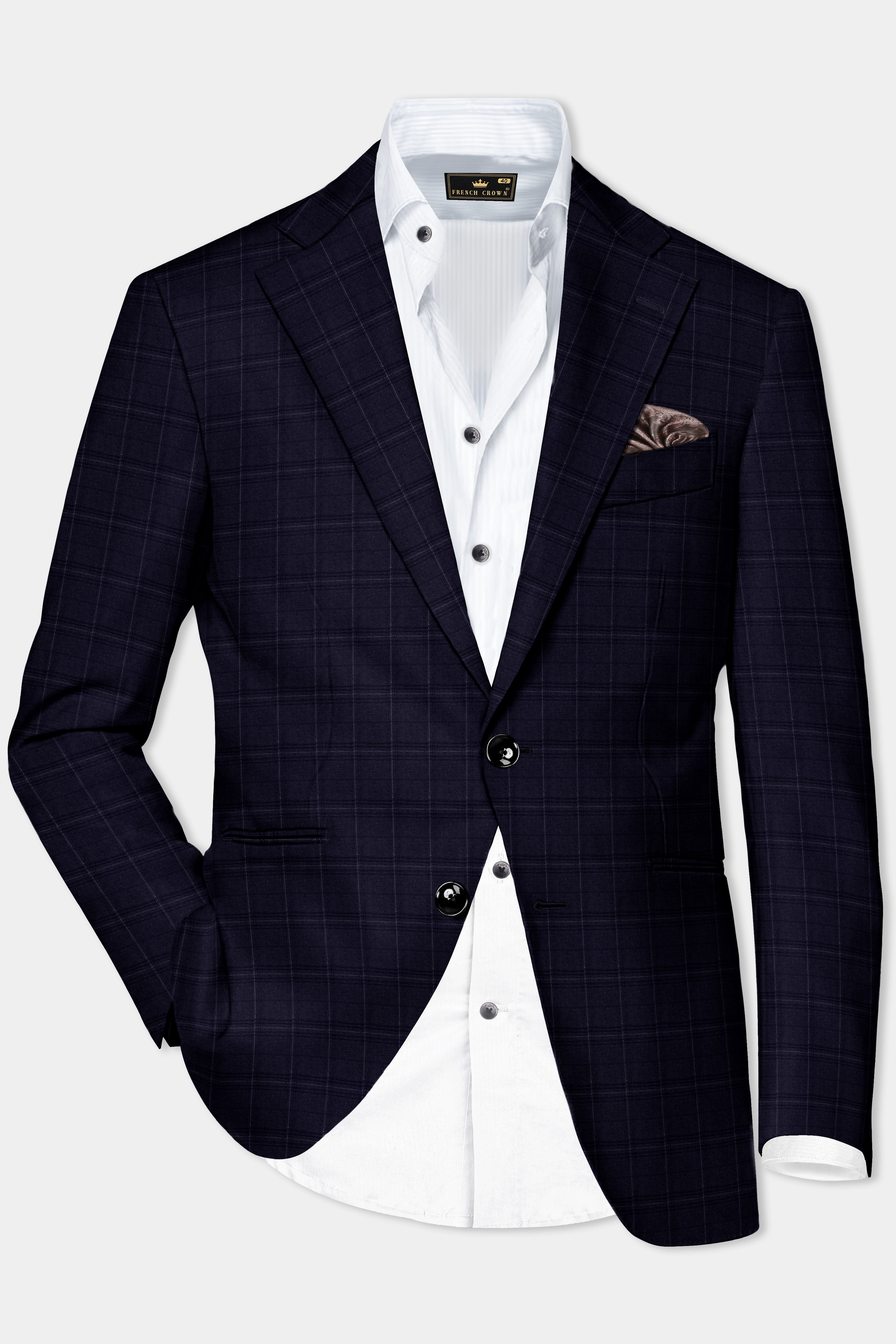 Sapphire Grid-Mirage Blue Plaid Wool Rich Single Breasted Blazer