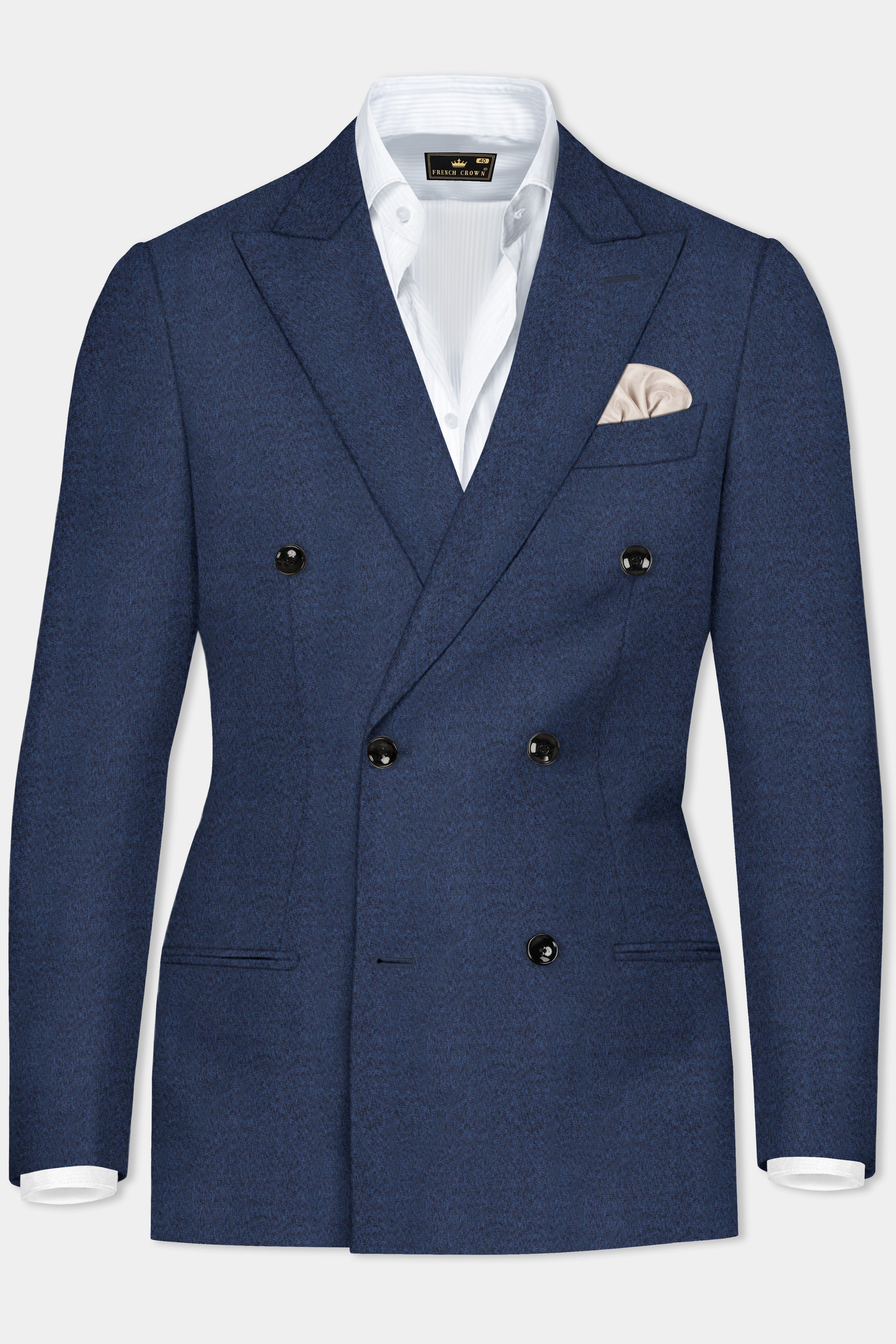 Nautical Crest-Martinique Blue Textured Cotton Double Breasted Blazer