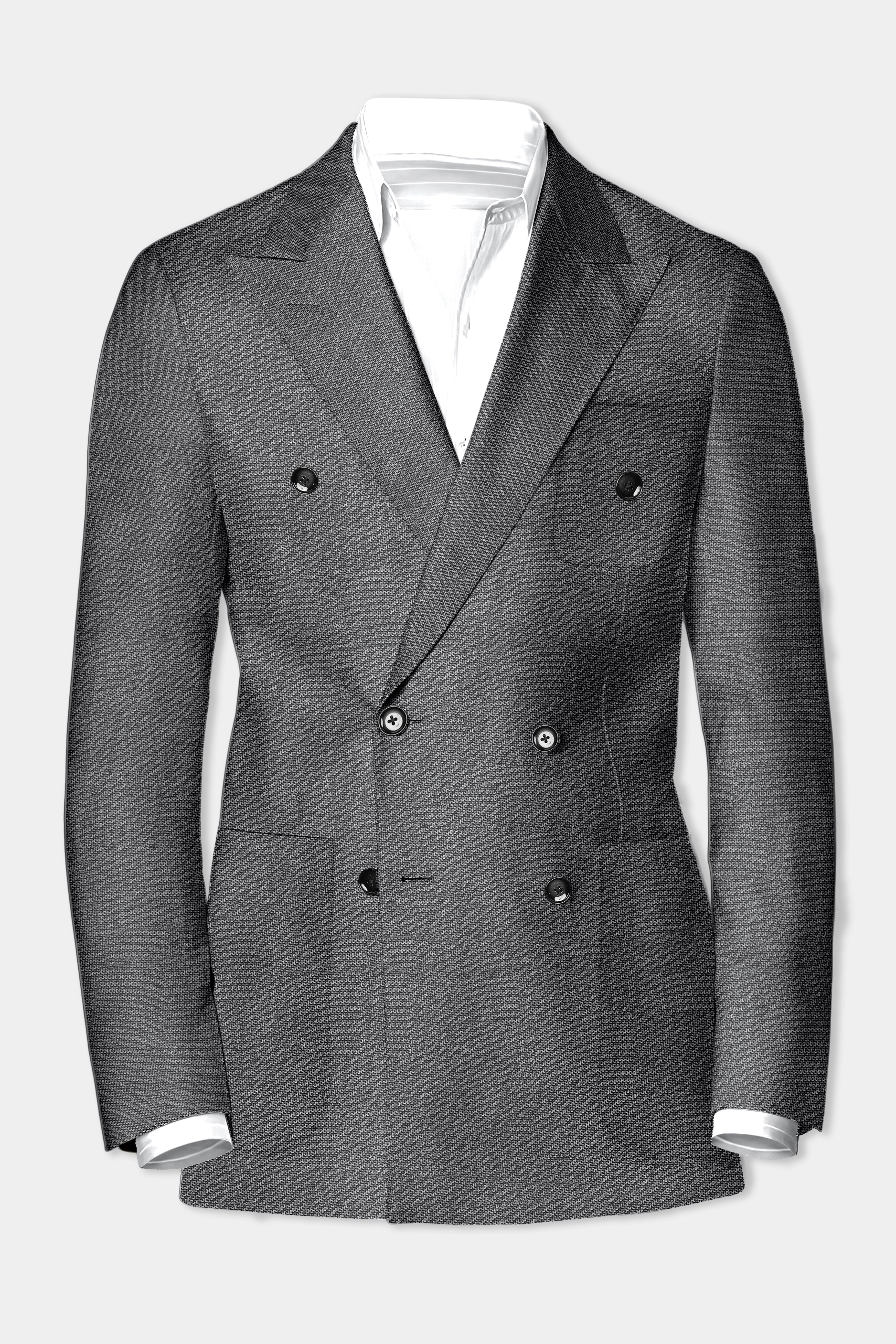 Obsidian-Vampire Gray Textured Wool Rich Double Breasted Sports Blazer