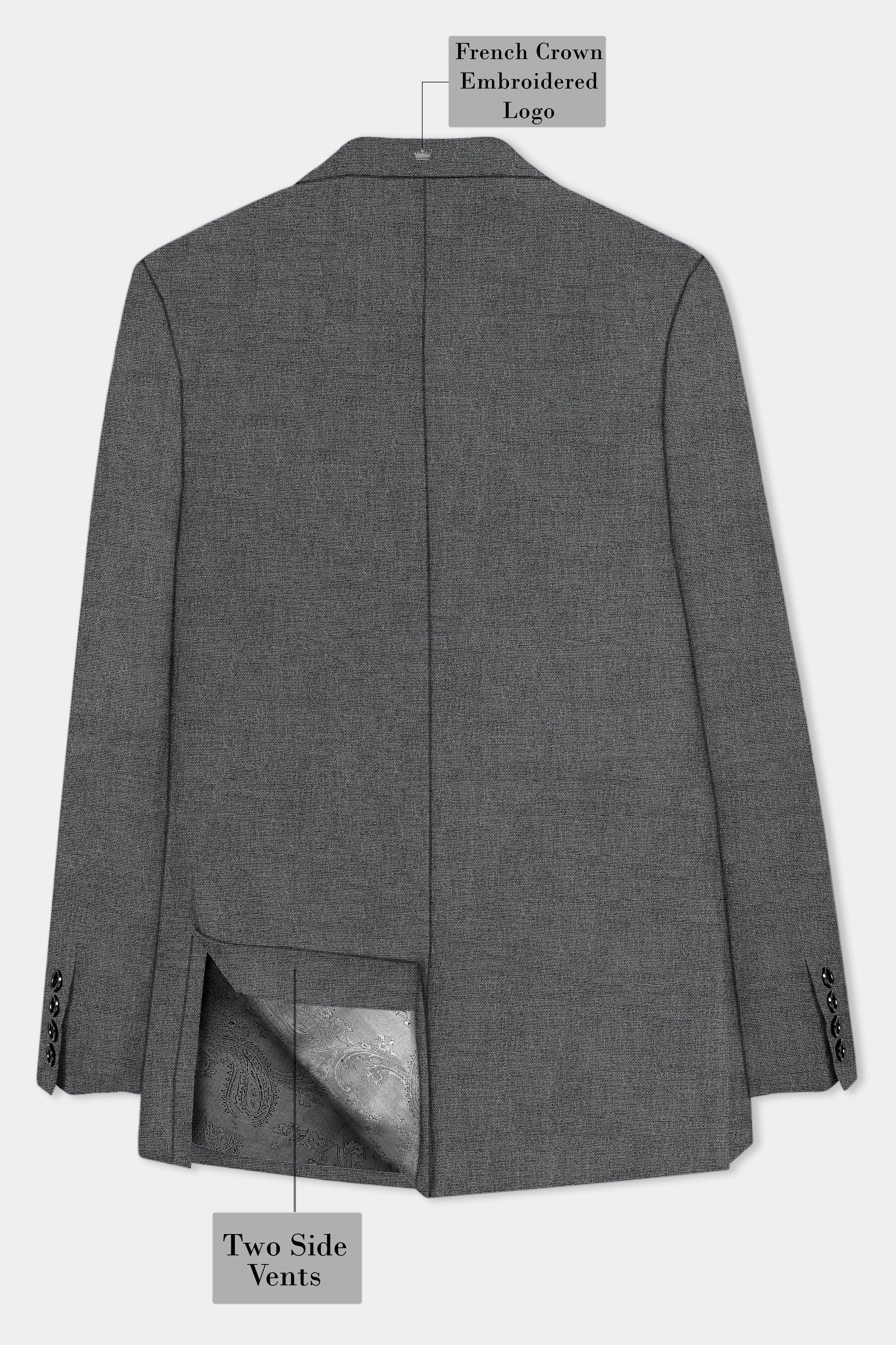 Obsidian-Vampire Gray Textured Wool Rich Double Breasted Sports Blazer