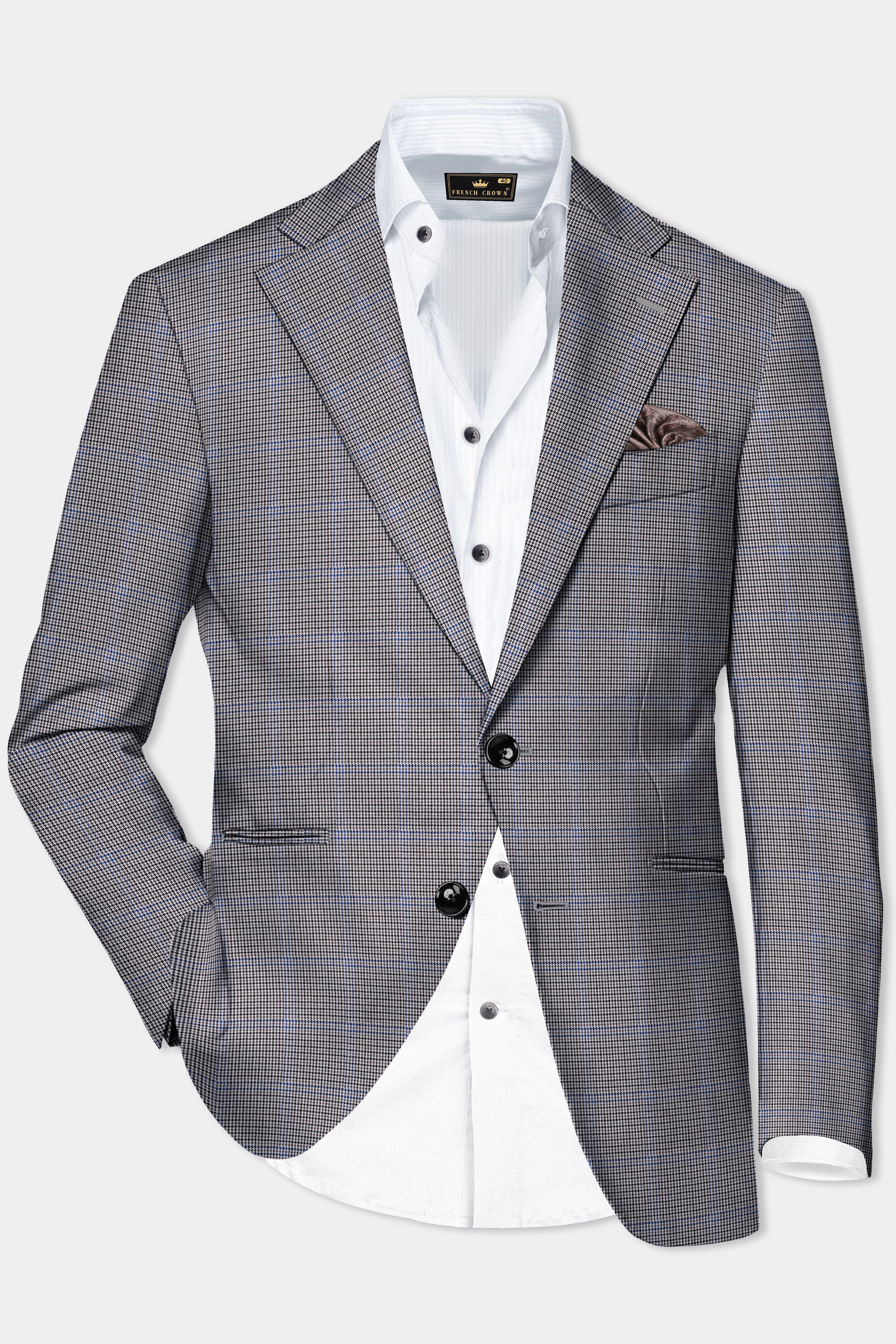 Aristo Blue-Dolphin Gray Plaid Wool Rich Single Breasted Blazer