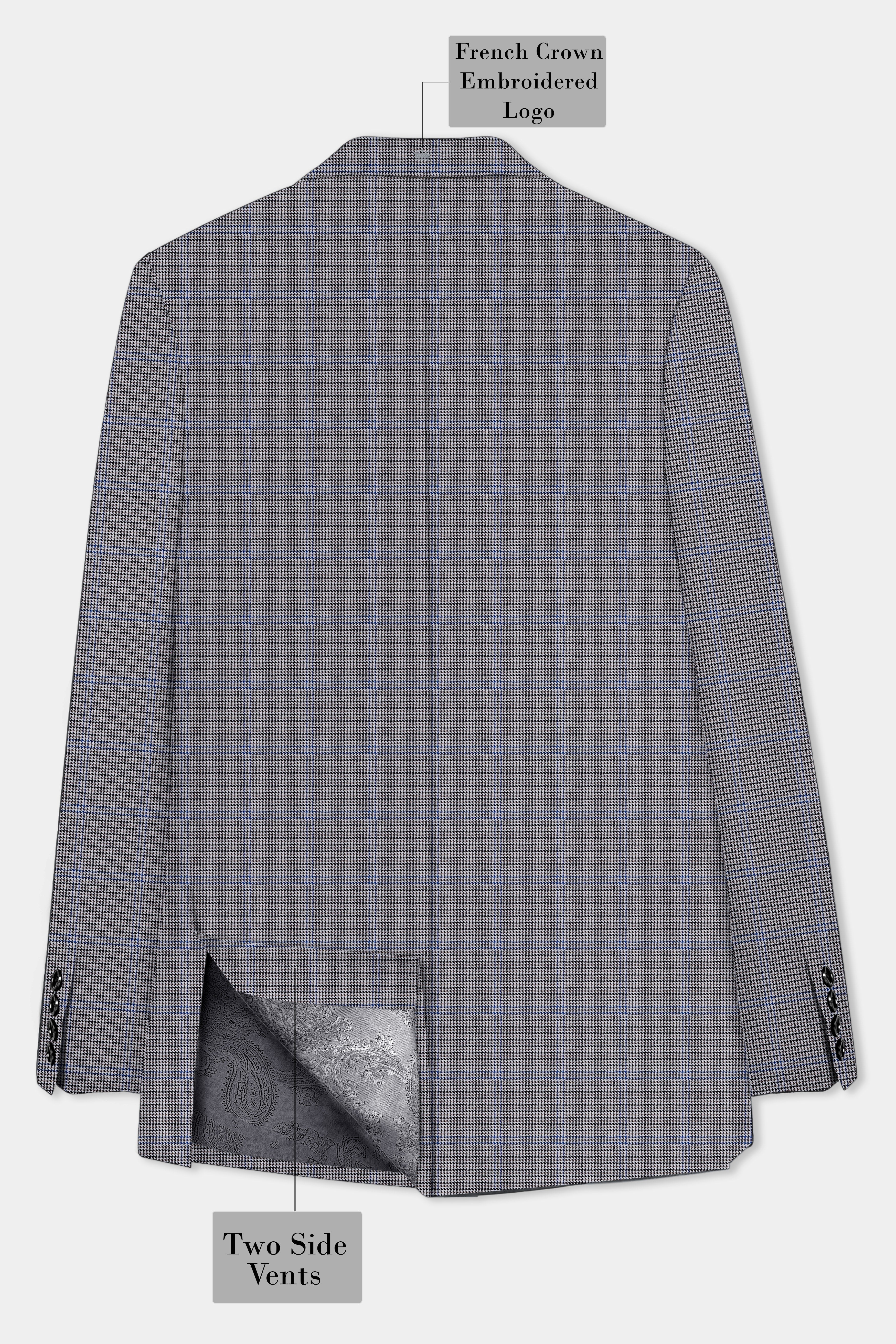 Aristo Blue-Dolphin Gray Plaid Wool Rich Single Breasted Blazer