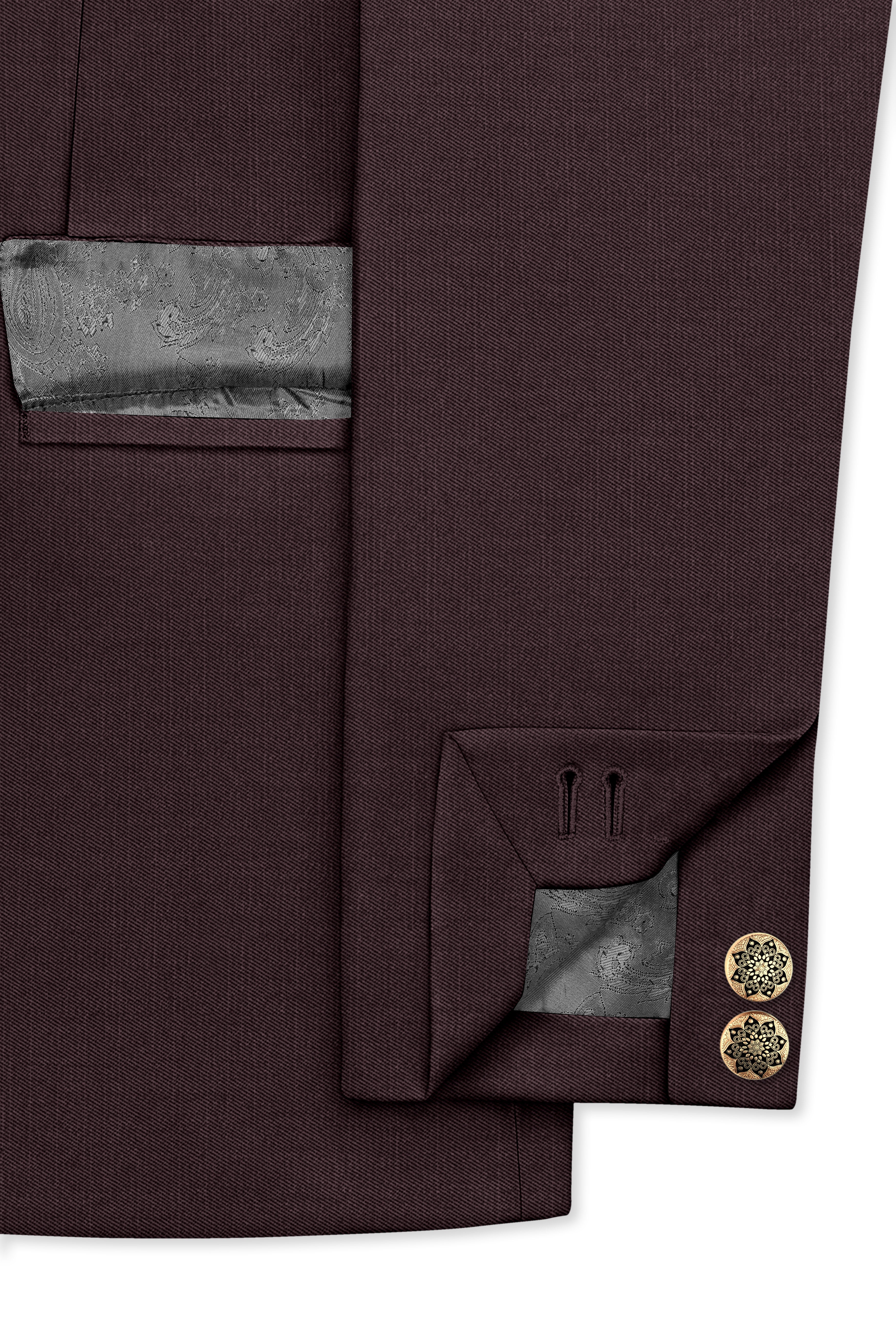 Espresso-Hickory Brown Solid Wool Rich Bandhgala Slight Stretch Blazer
