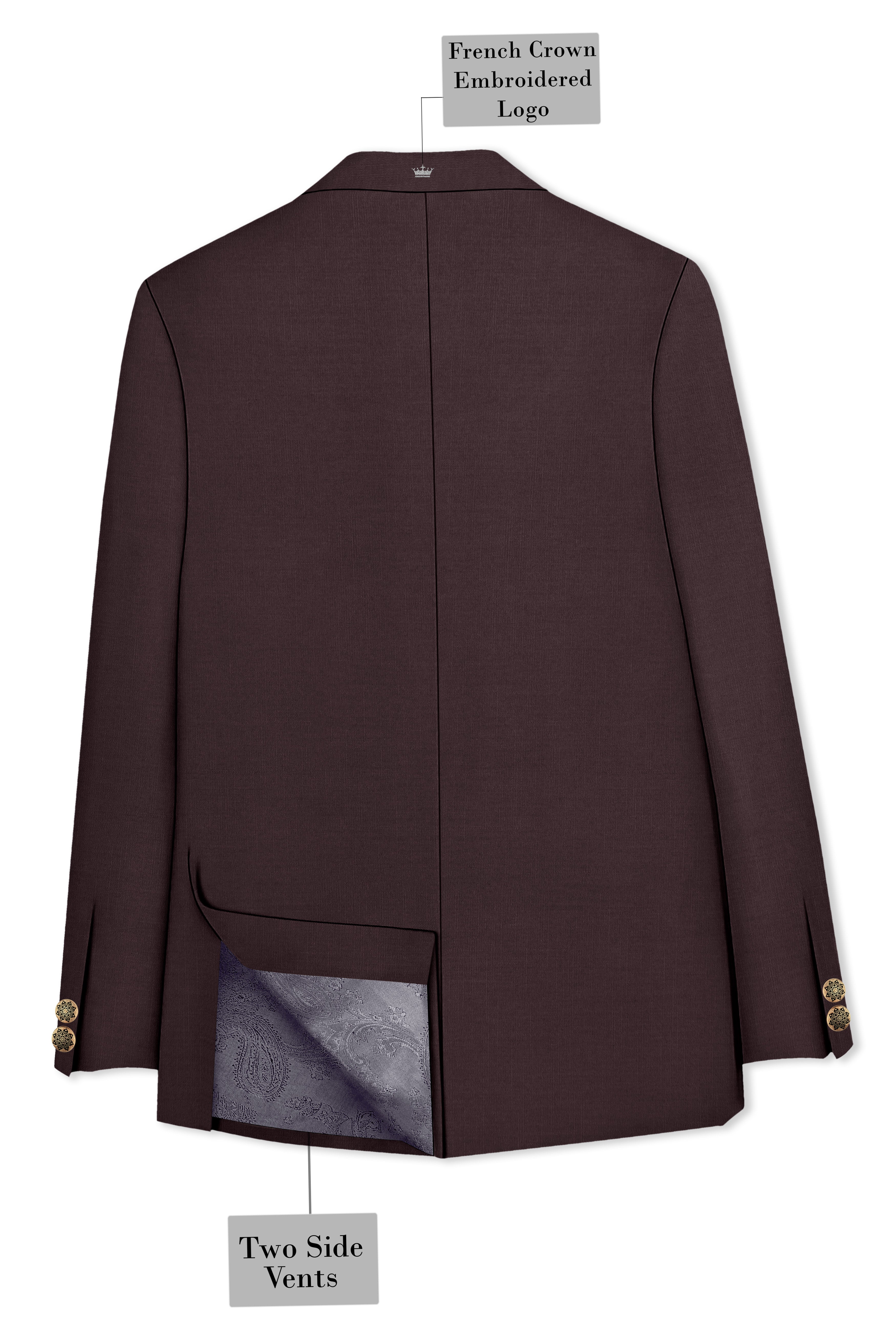 Espresso-Hickory Brown Solid Wool Rich Bandhgala Slight Stretch Blazer