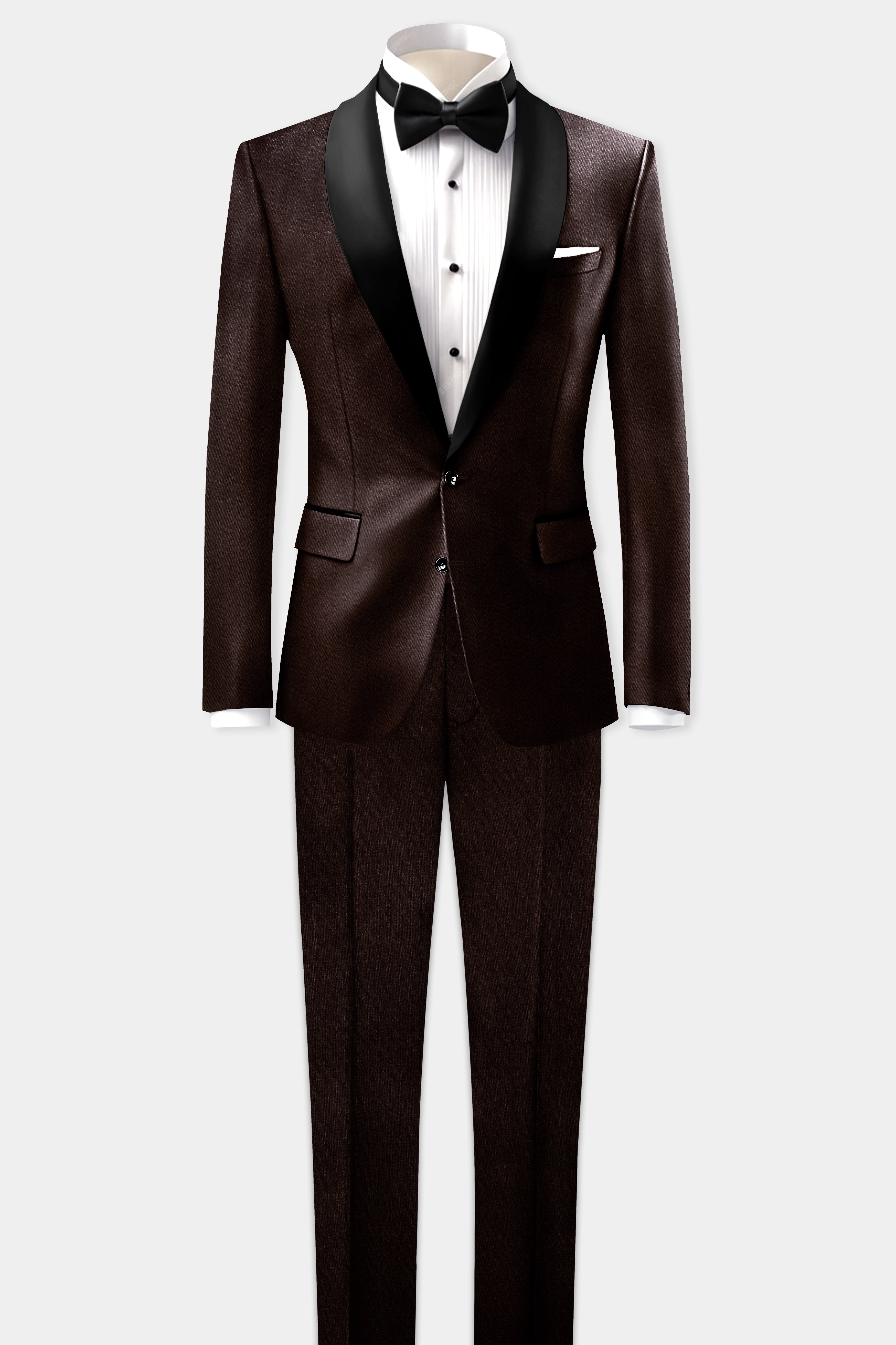 Espresso-Hickory Brown Solid Wool Rich Tuxedo Blazer