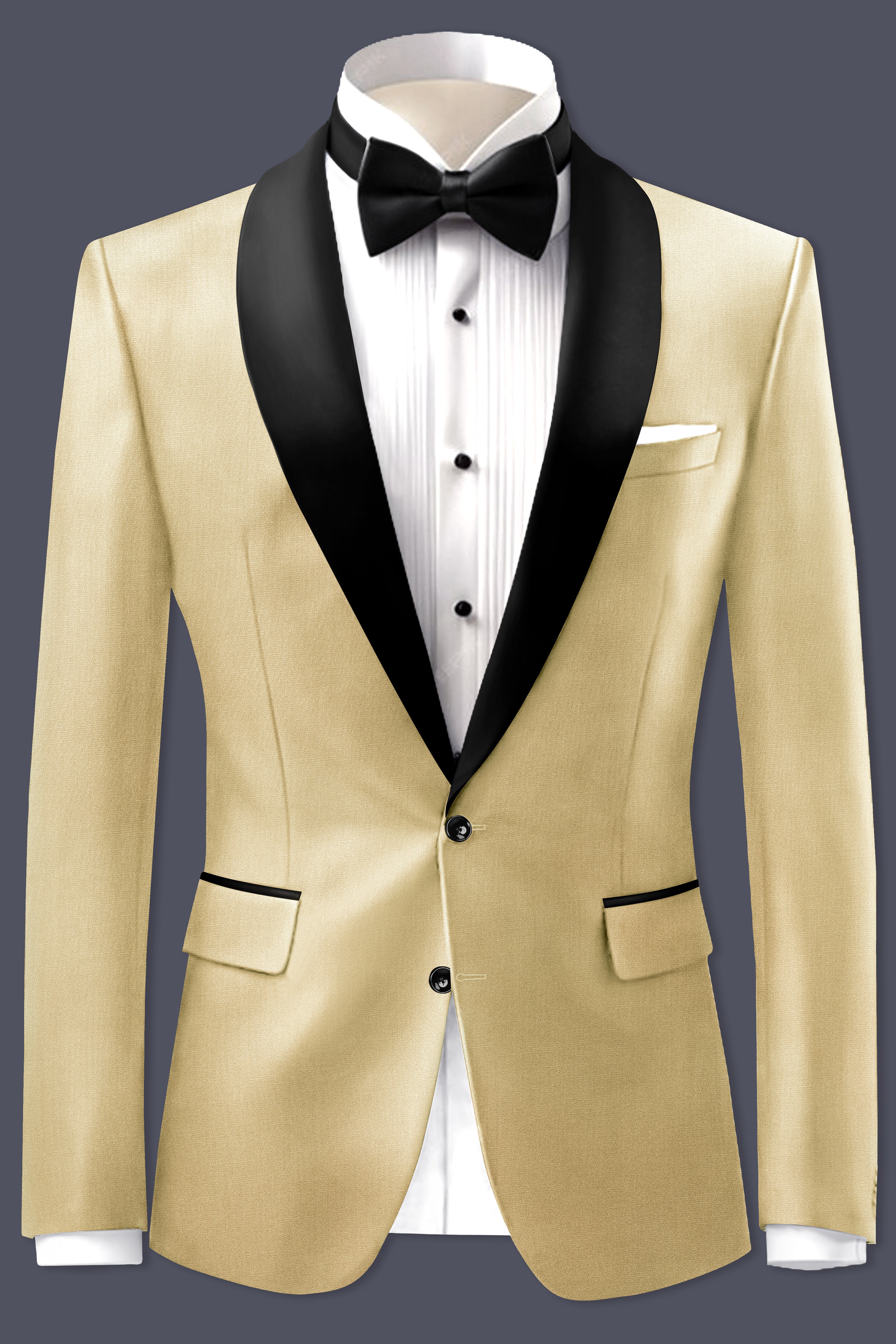 Ecru Classic-Pavlova Cream Solid Wool Rich Tuxedo Blazer