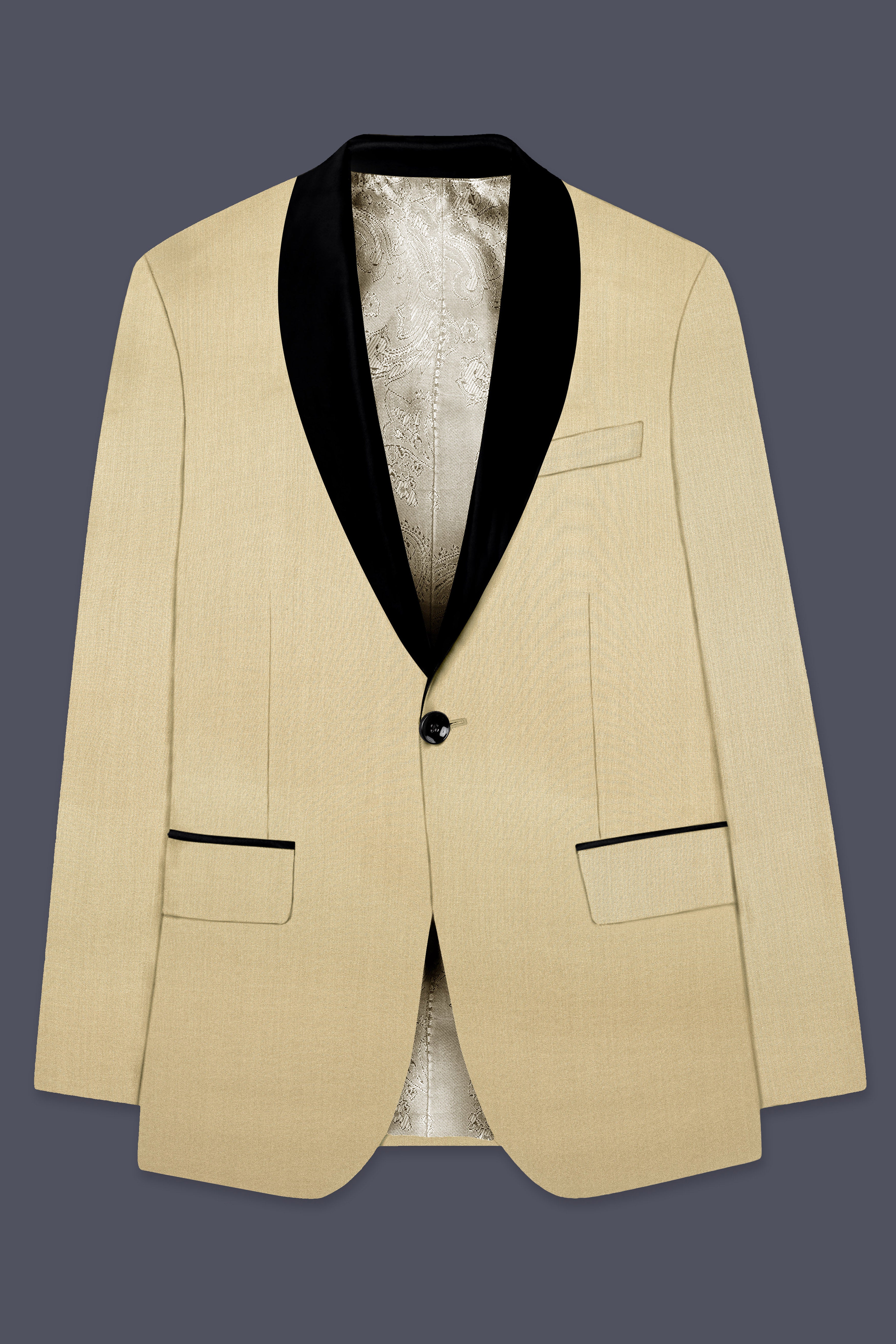 Ecru Classic-Pavlova Cream Solid Wool Rich Tuxedo Blazer