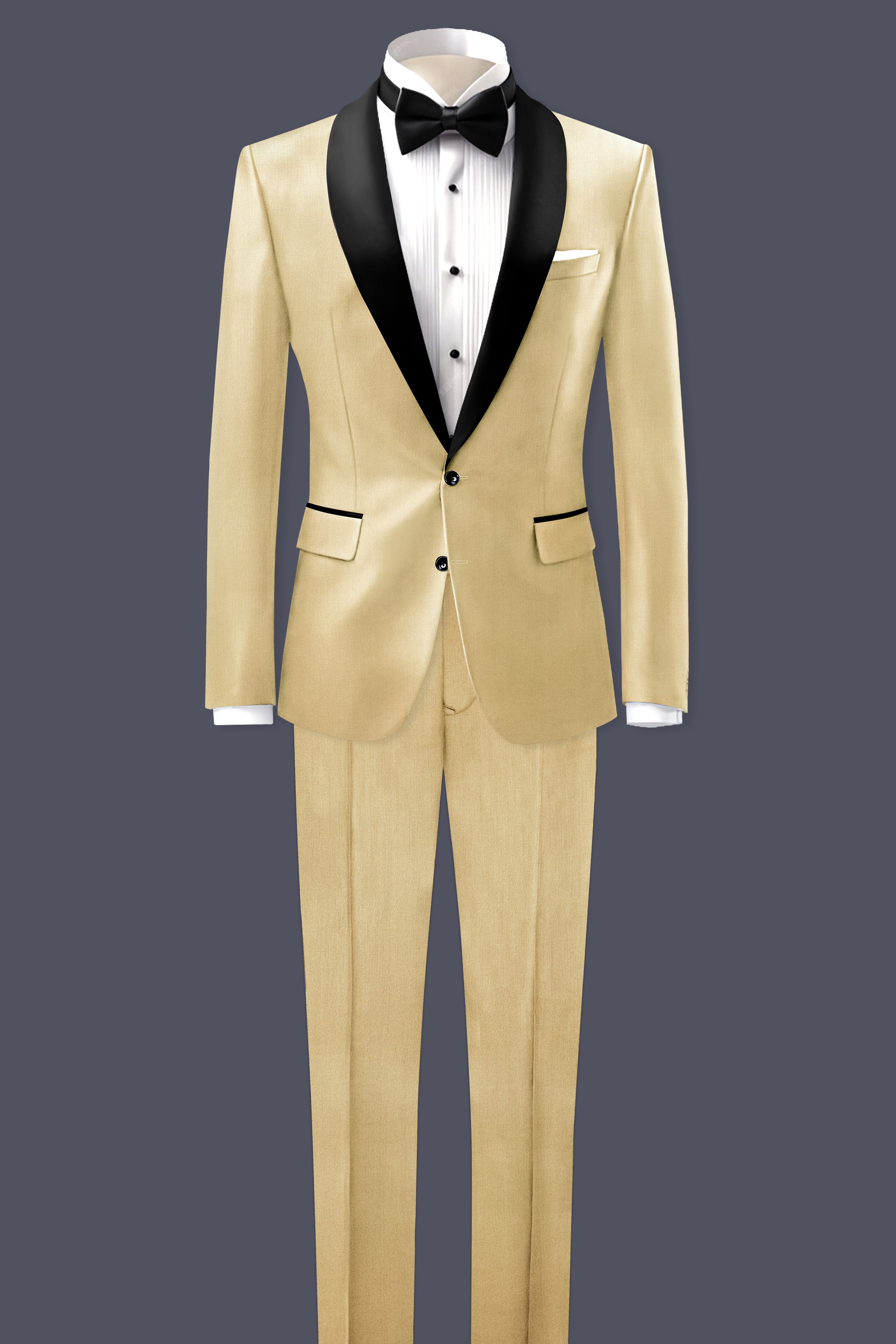 Ecru Classic-Pavlova Cream Solid Wool Rich Tuxedo Blazer