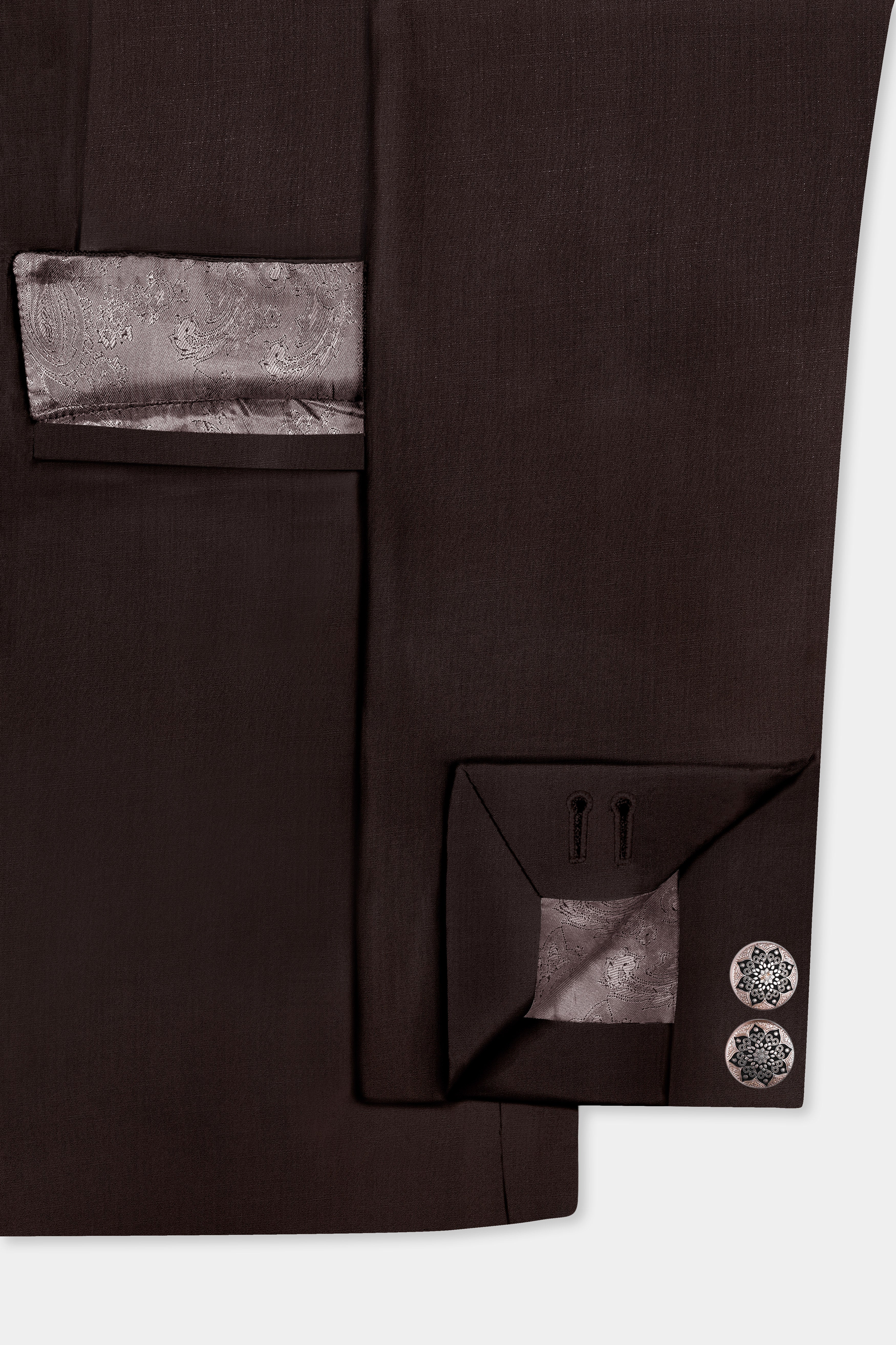 Espresso-Hickory Brown Solid Wool Rich Cross Placket Bandhgala Slight Stretch Blazer