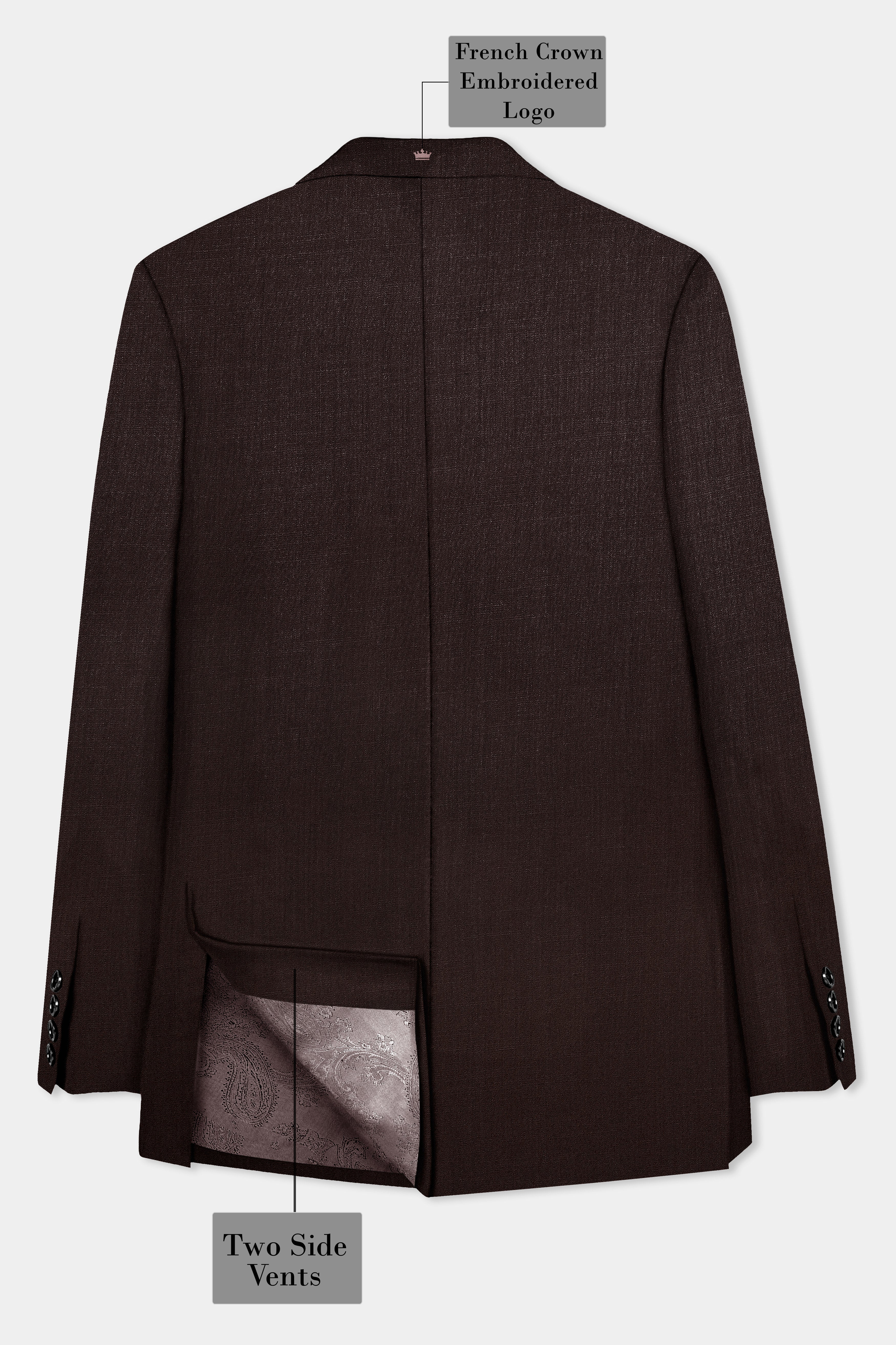 Espresso-Hickory Brown Solid Wool Rich Double Breasted Slight Stretch Blazer