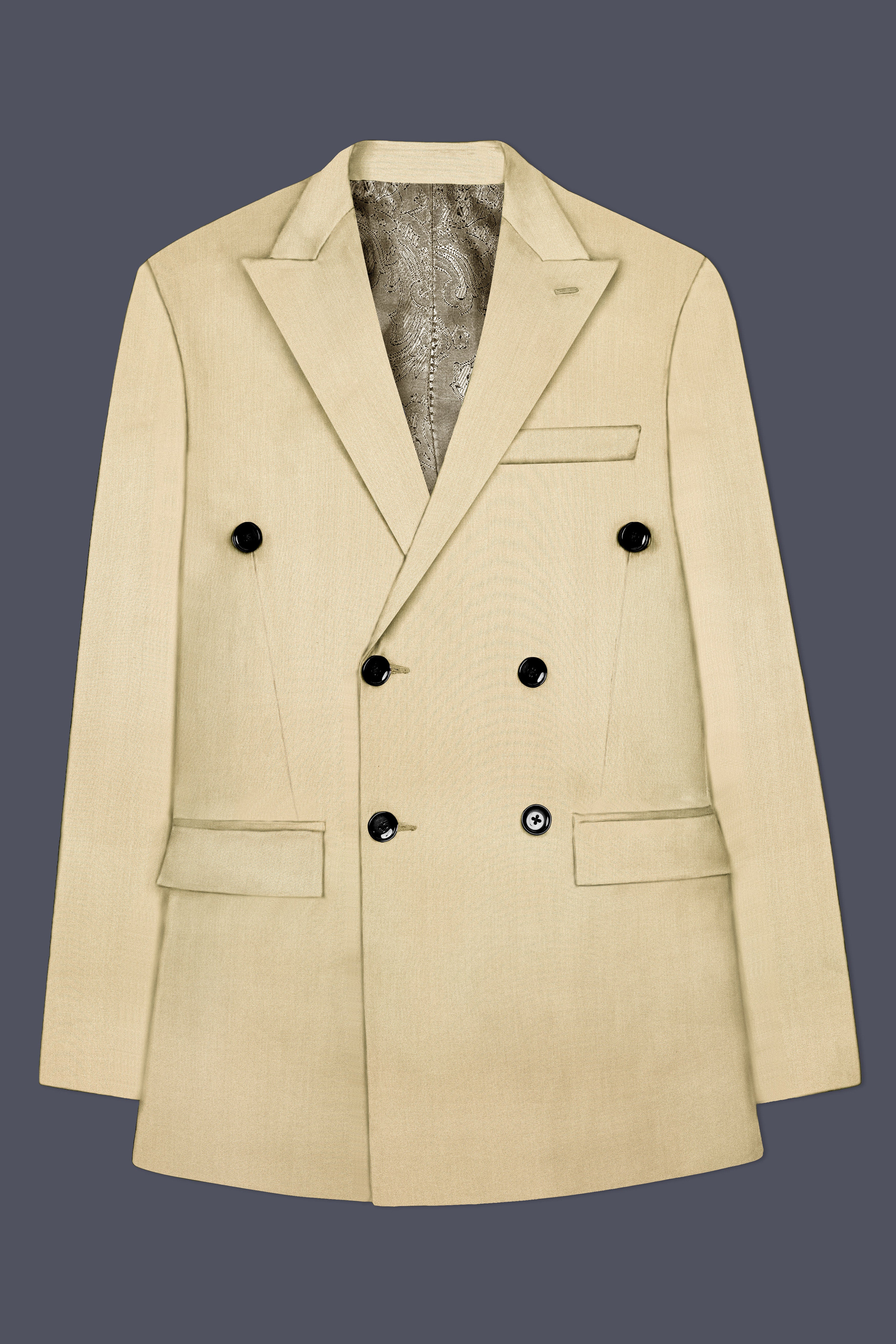 Ecru Classic-Pavlova Cream Solid Wool Rich Double Breasted Blazer