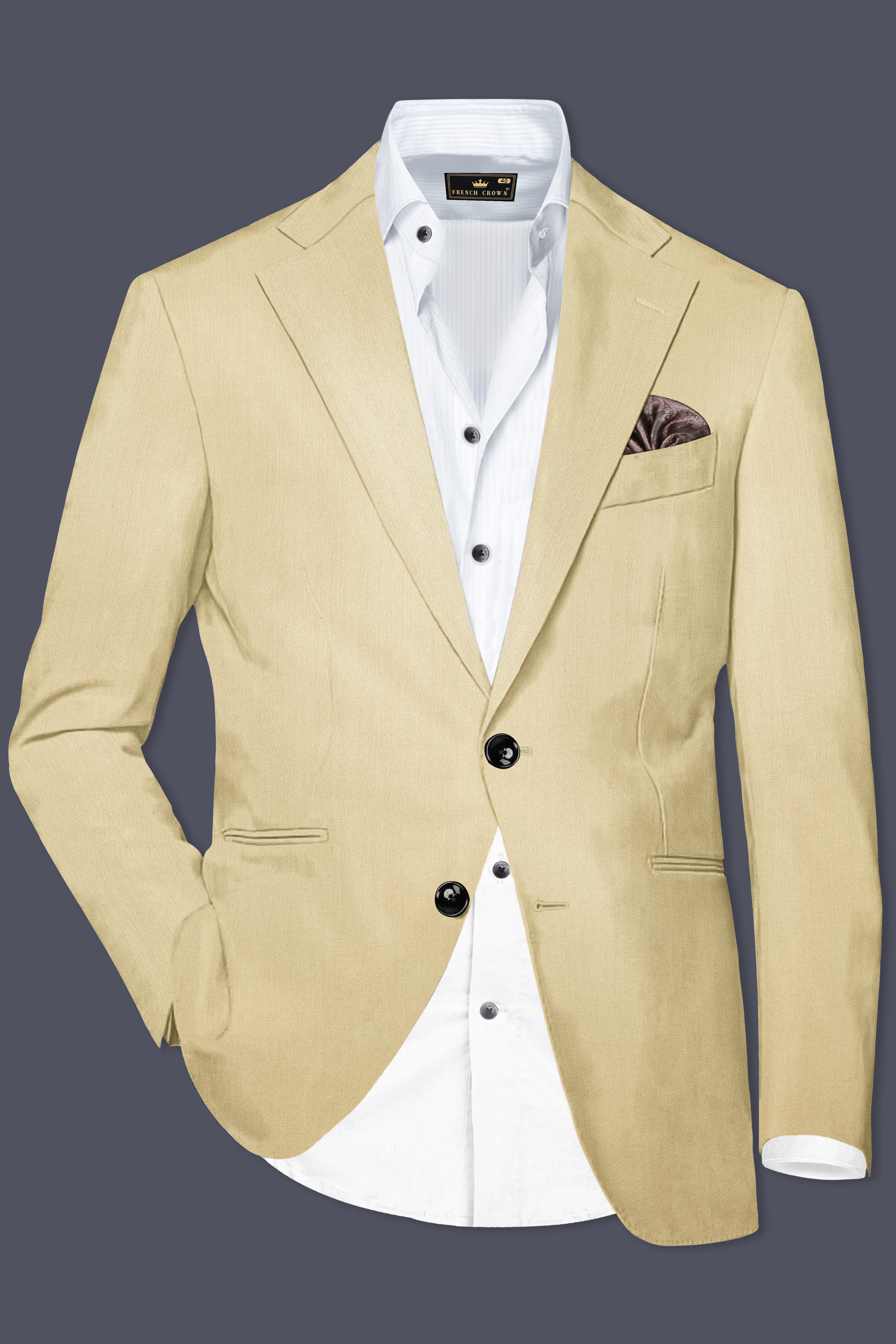 Ecru Classic-Pavlova Cream Solid Wool Rich Single Breasted Blazer