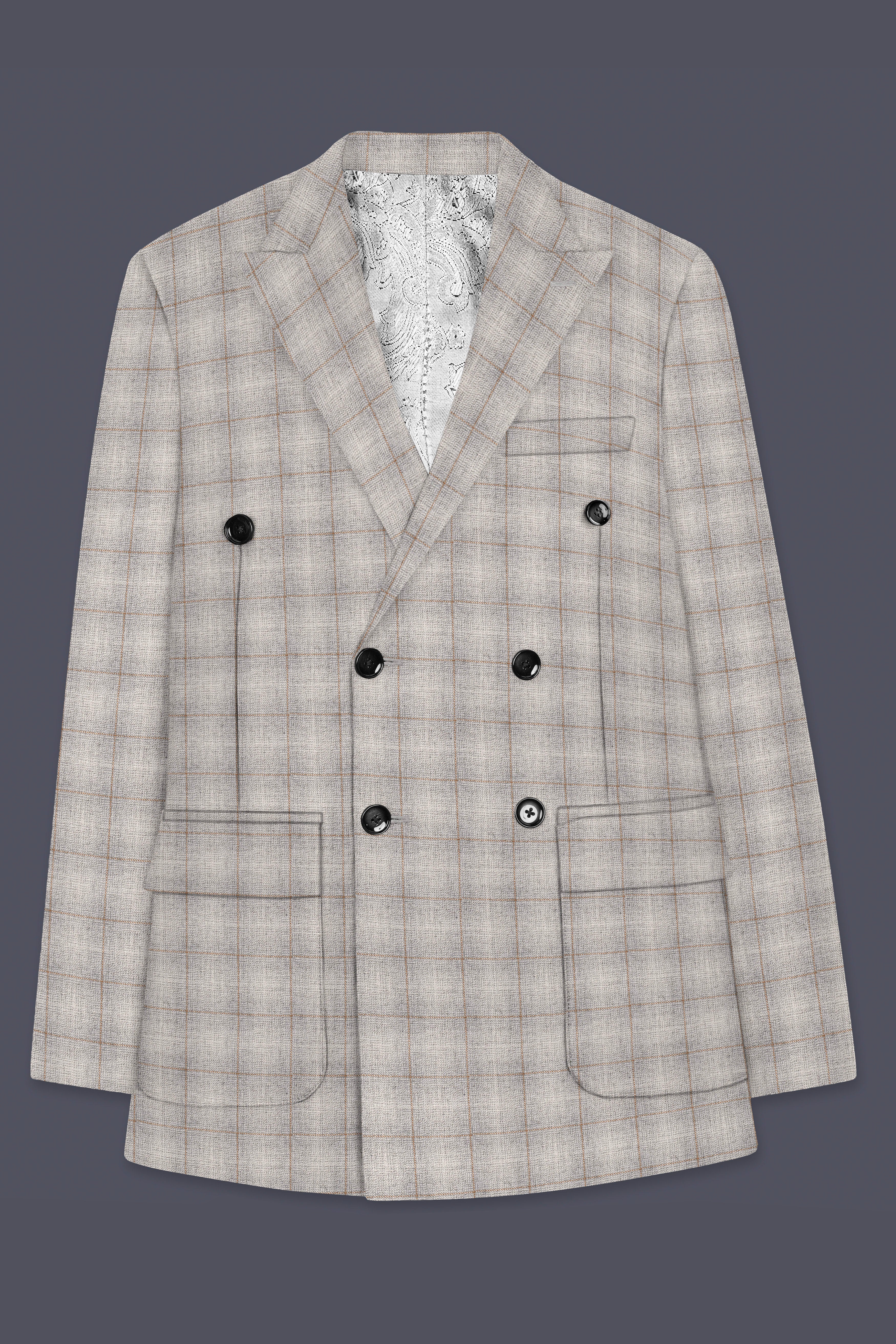 Whispering-Swirl Gray windows Wool Rich Double Breasted Blazer