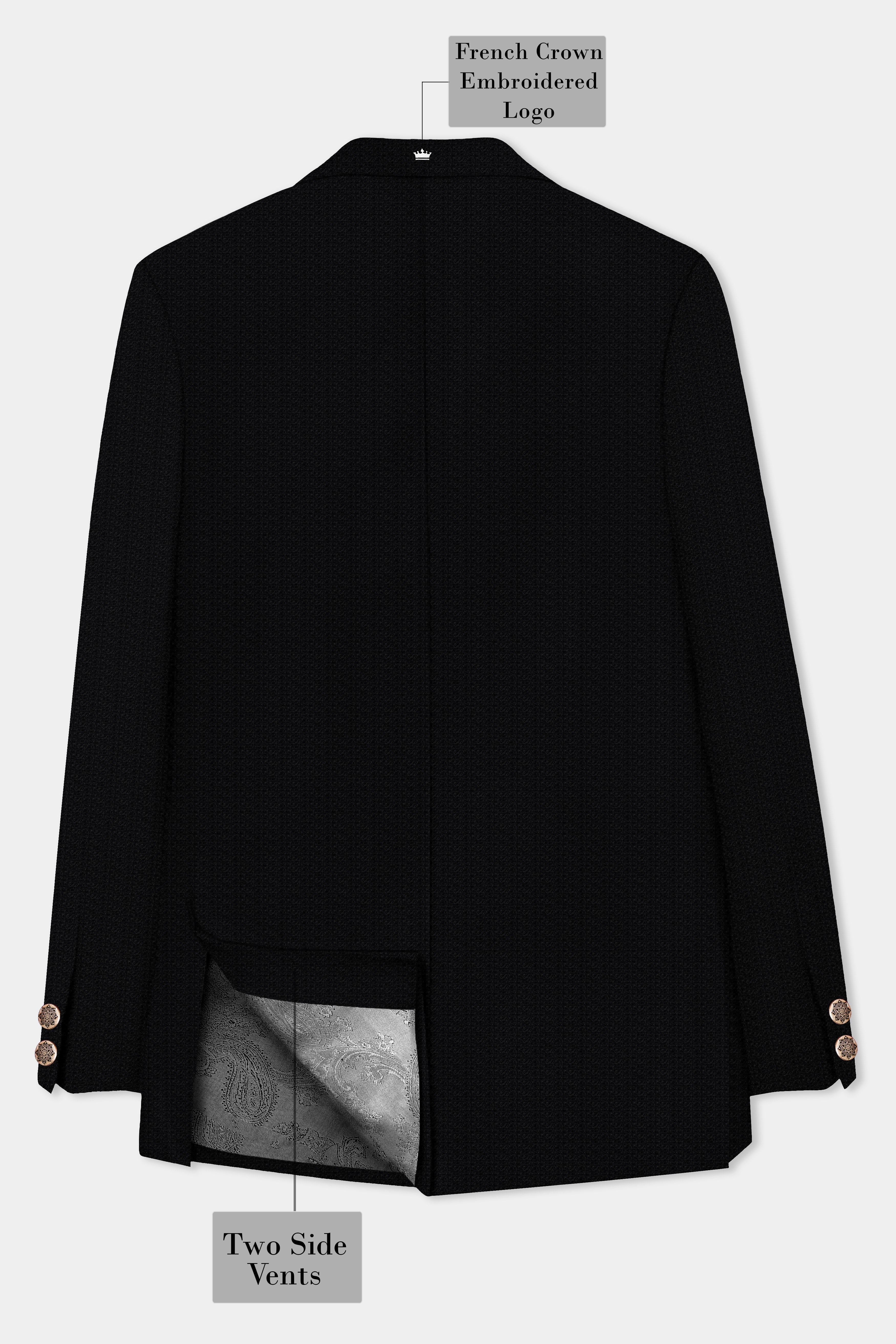 Noir-Jade Black Textured Wool Rich Bandhgala Blazer