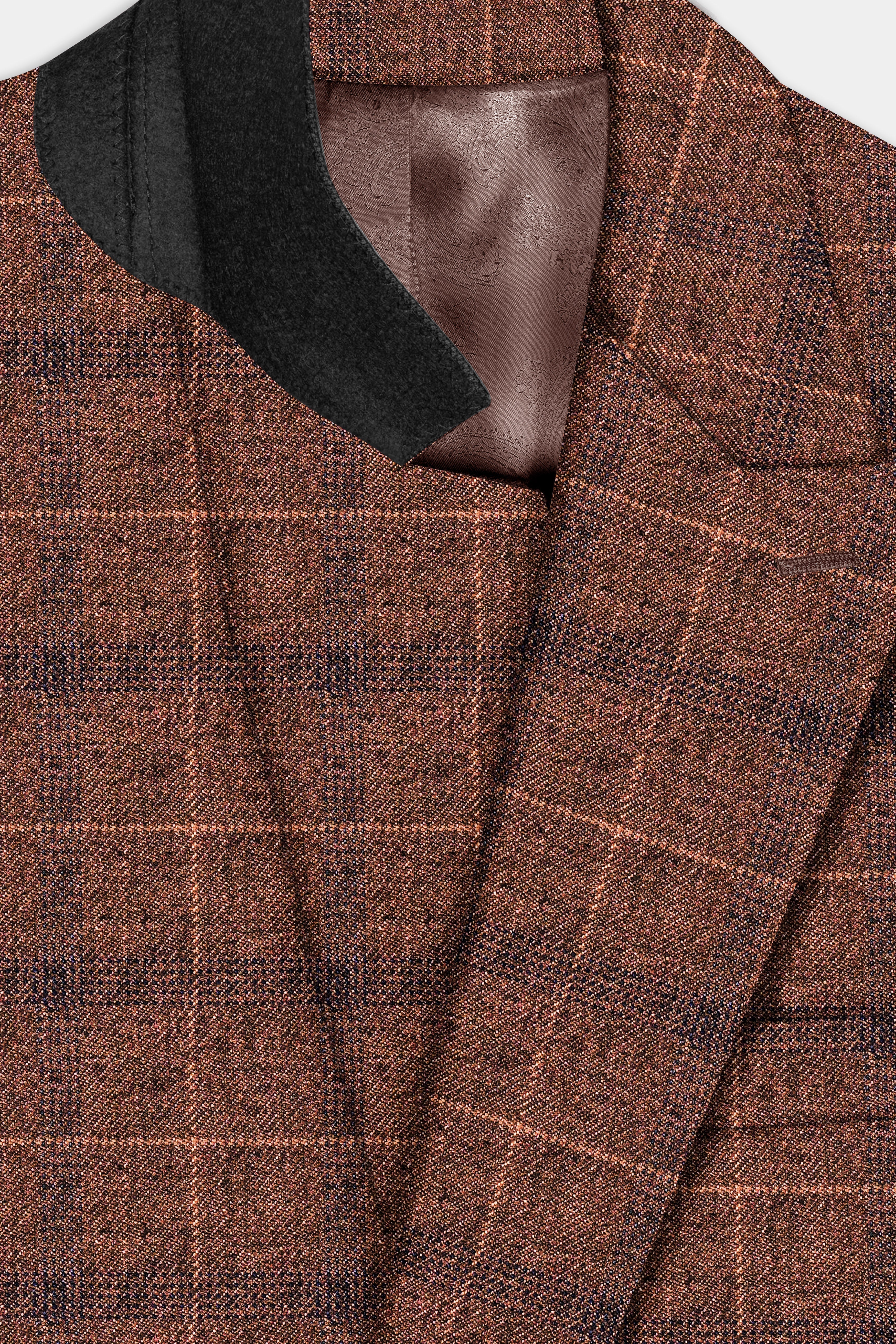 Cinnamon Spice-Spice Brown Plaid Wool Rich Double Breasted Blazer