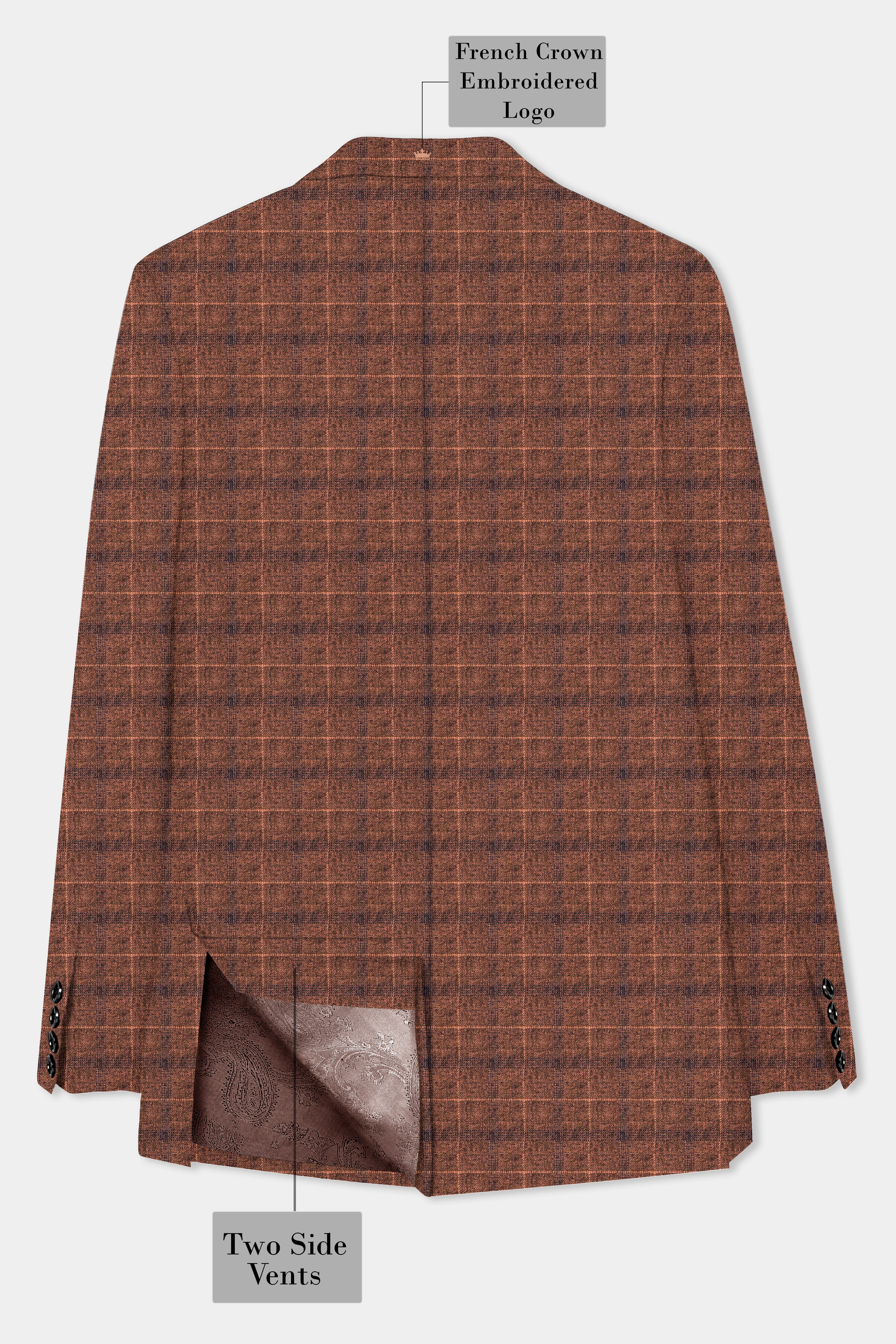 Cinnamon Spice-Spice Brown Plaid Wool Rich Double Breasted Blazer