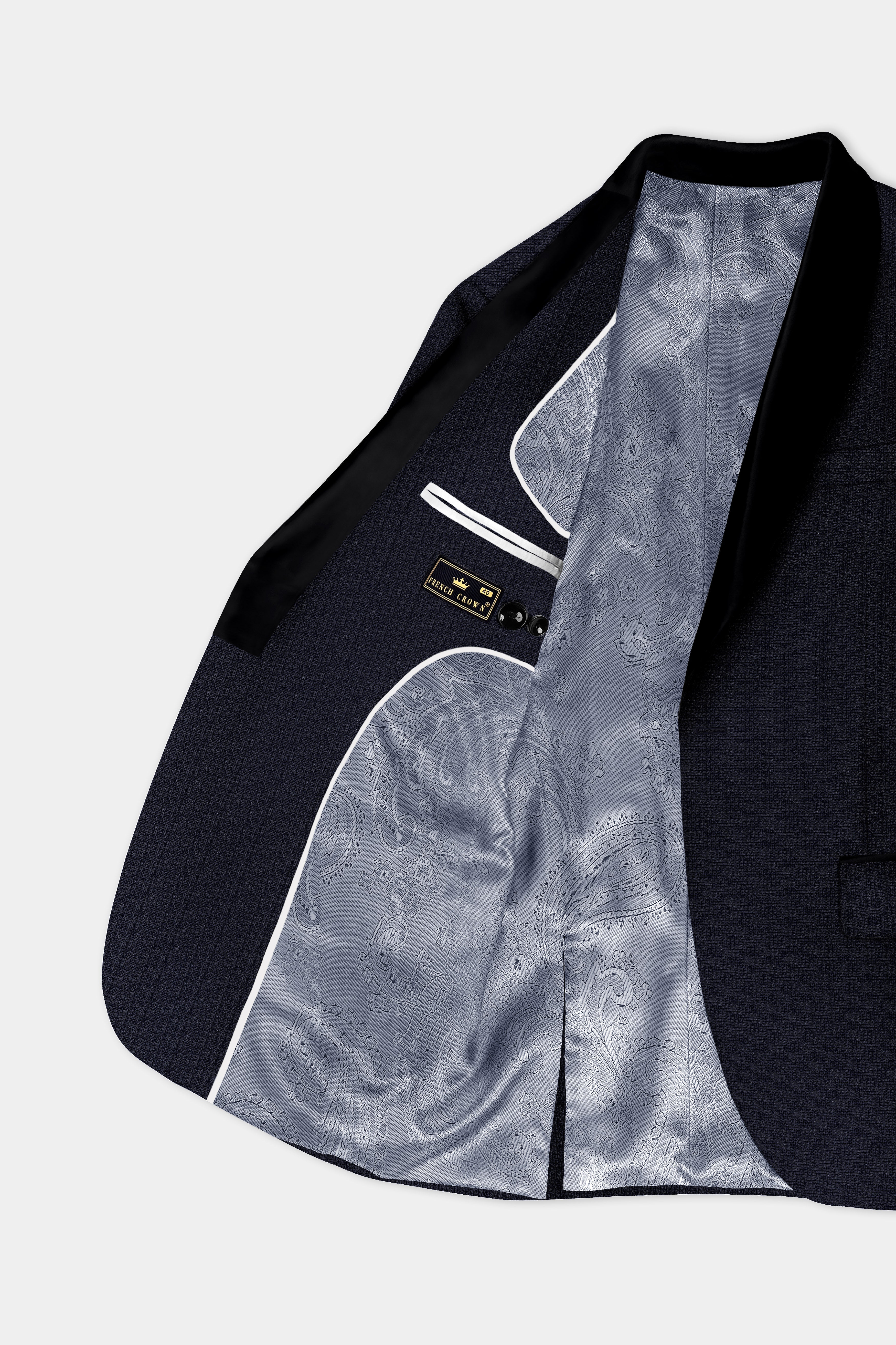 Indigo Prestige-French Navy Textured Cotton Tuxedo Blazer