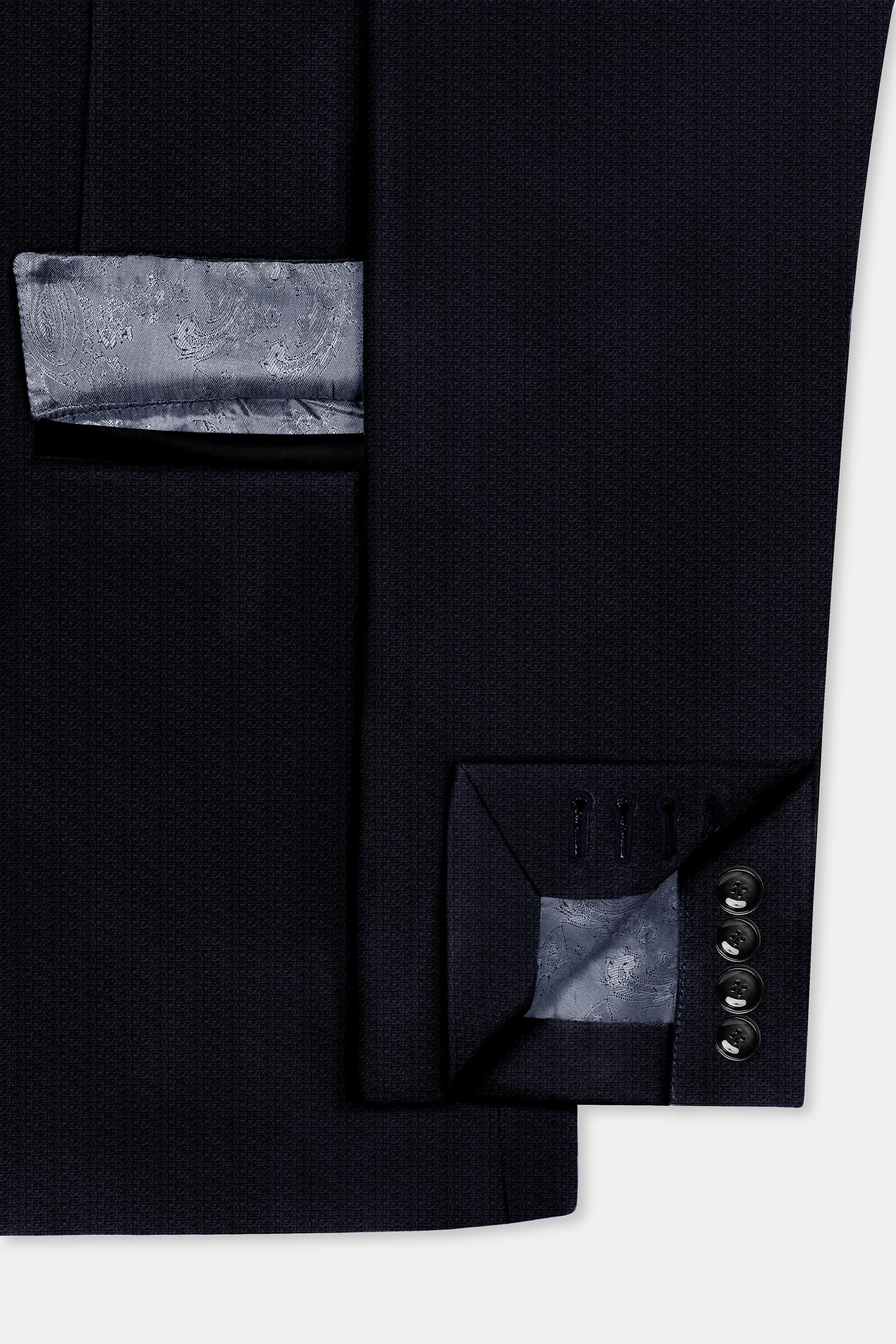 Indigo Prestige-French Navy Textured Cotton Tuxedo Blazer