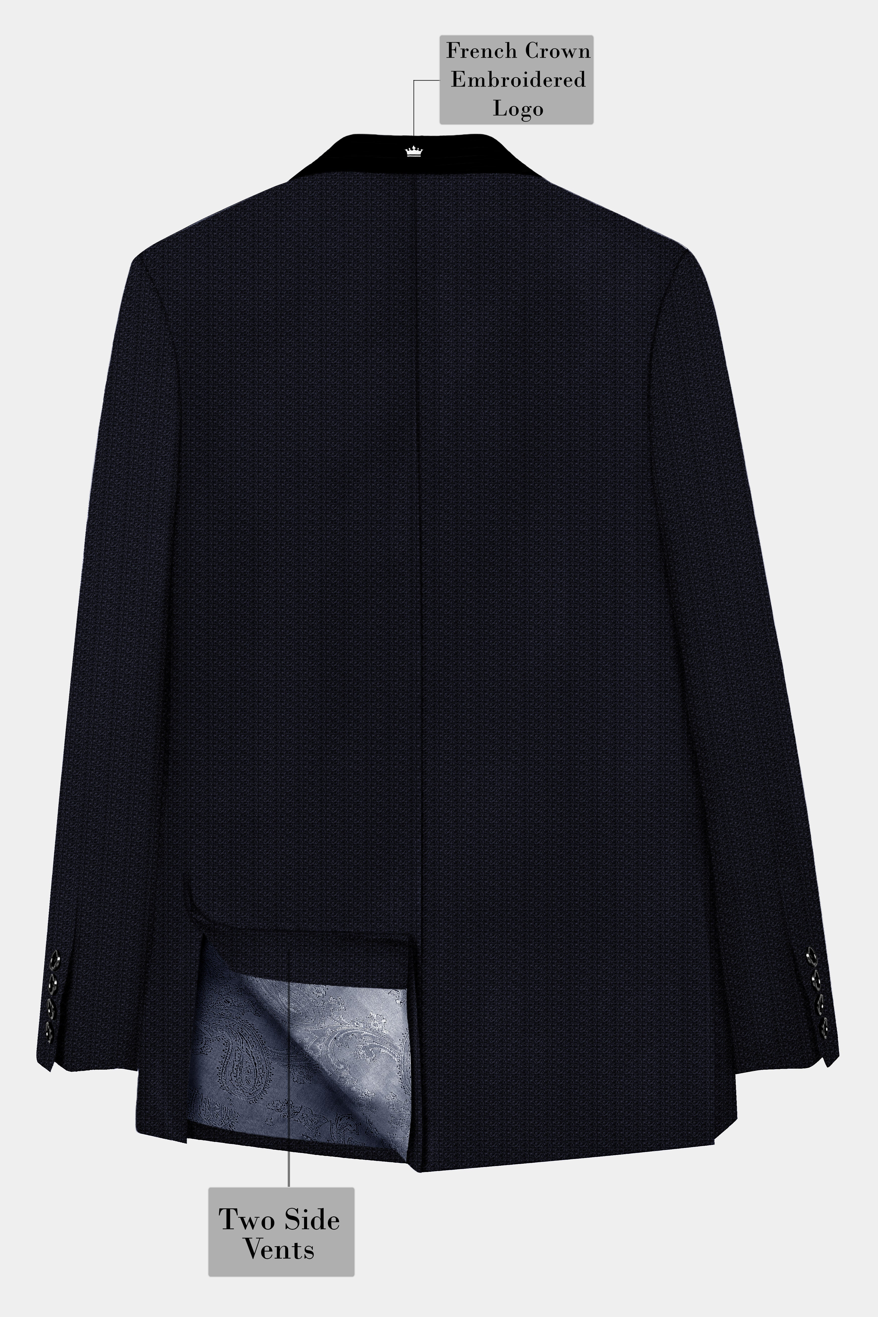 Indigo Prestige-French Navy Textured Cotton Tuxedo Blazer