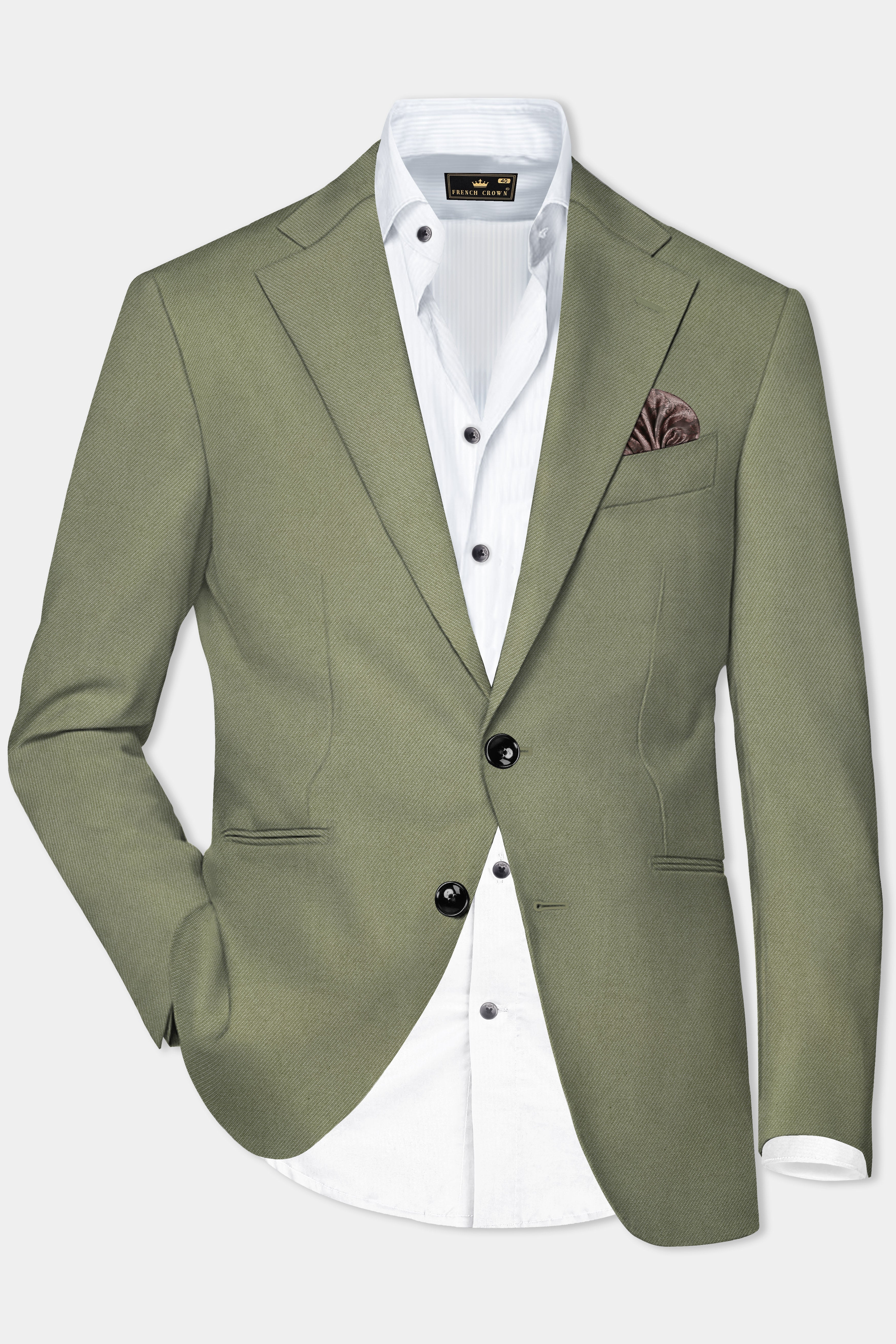 Georgette-Limed Ash Green Solid Cotton Single Breasted Blazer