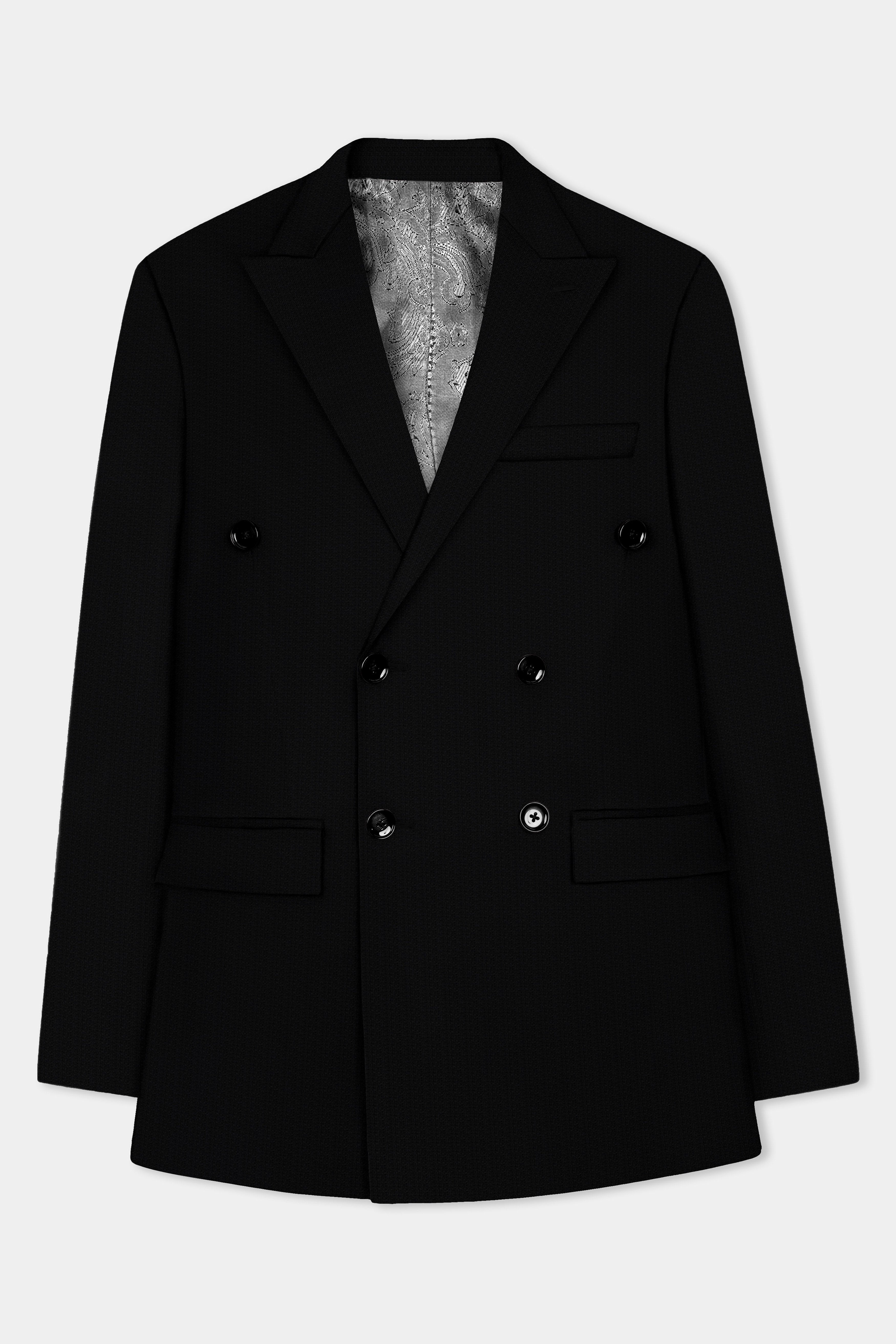 Noir-Jade Black Textured Wool Rich Double Breasted Blazer