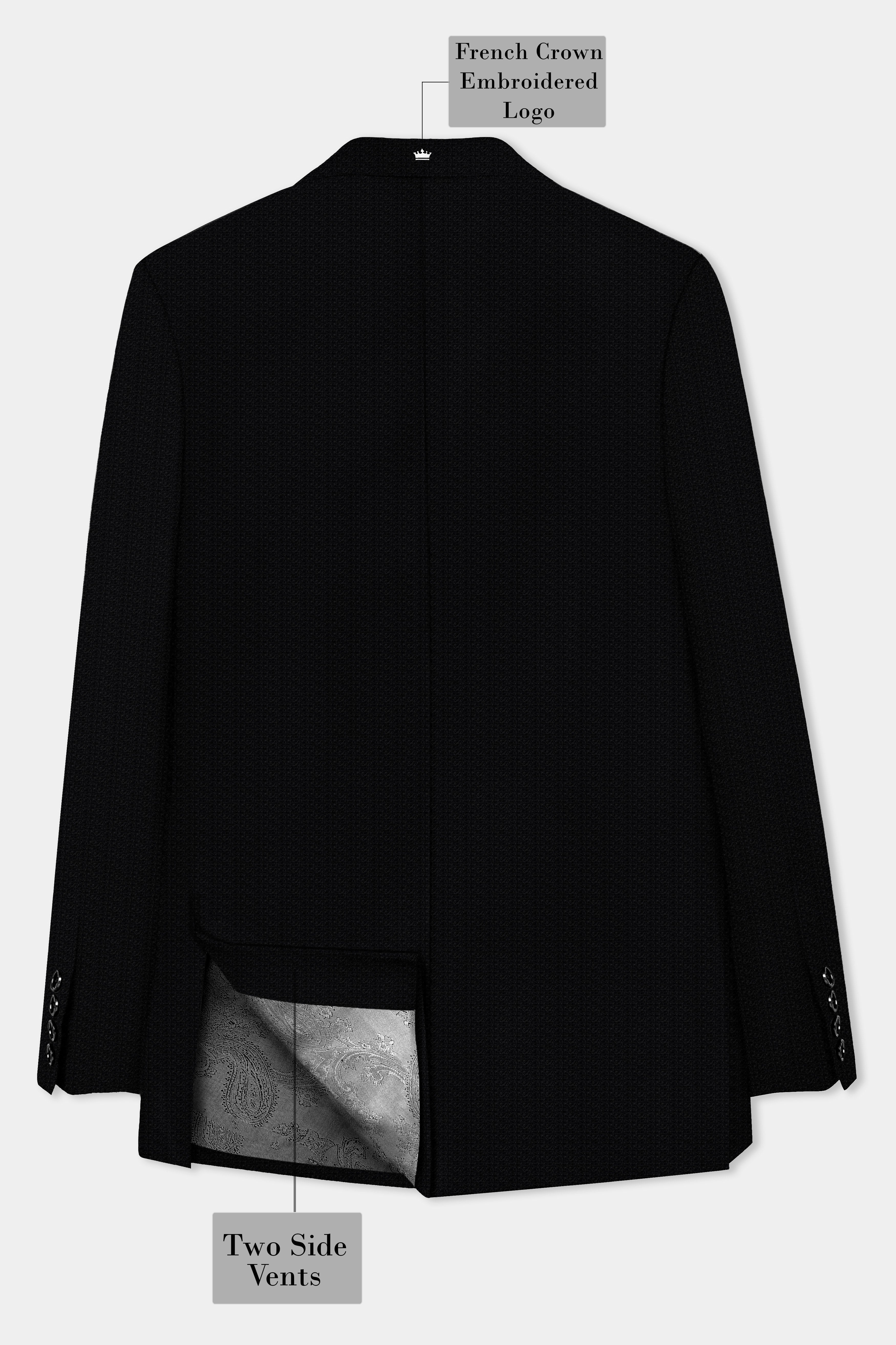 Noir-Jade Black Textured Wool Rich Double Breasted Blazer