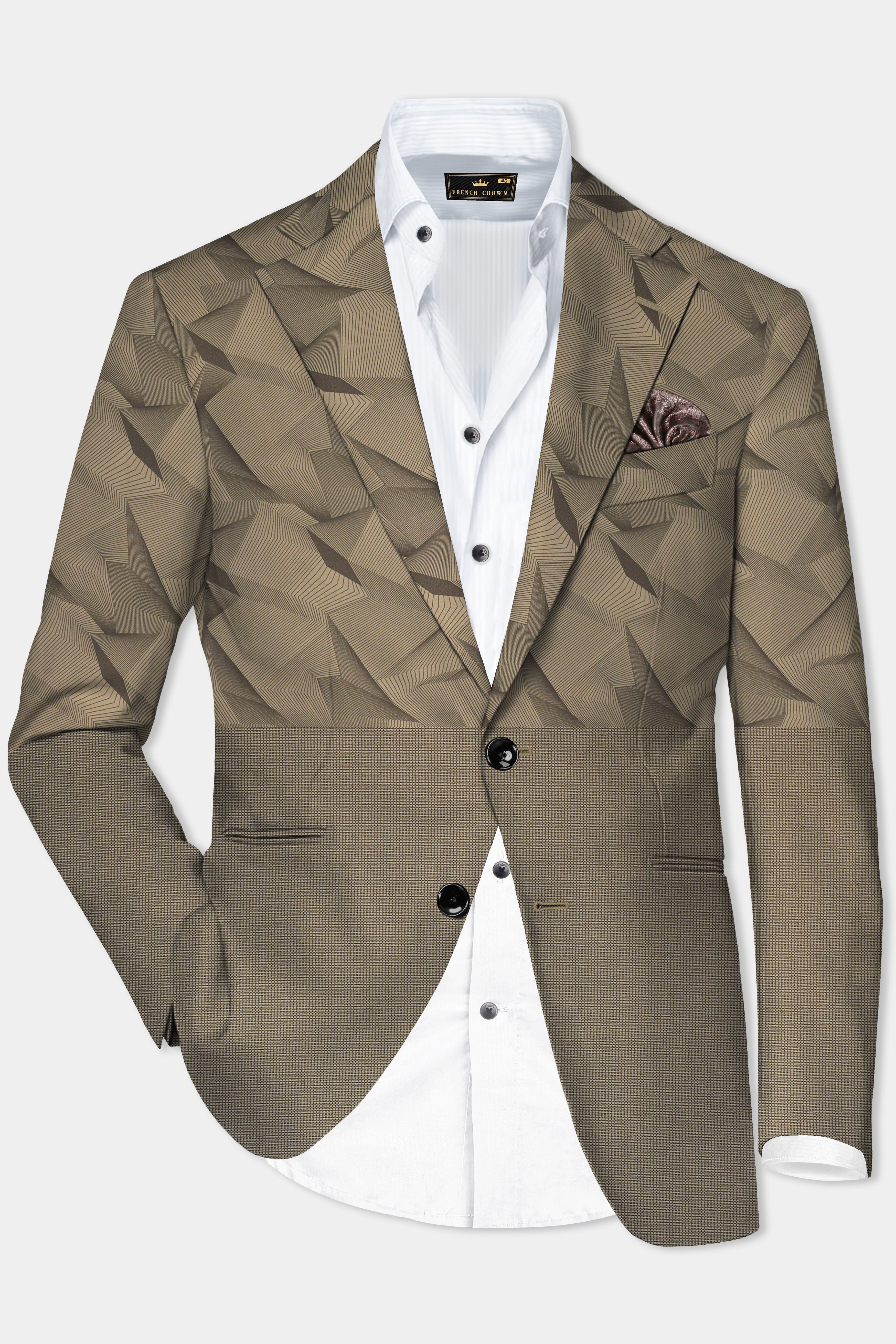 DuneShade-Sand Dune Brown Half 3D Prints Cotton Single Breasted Blazer