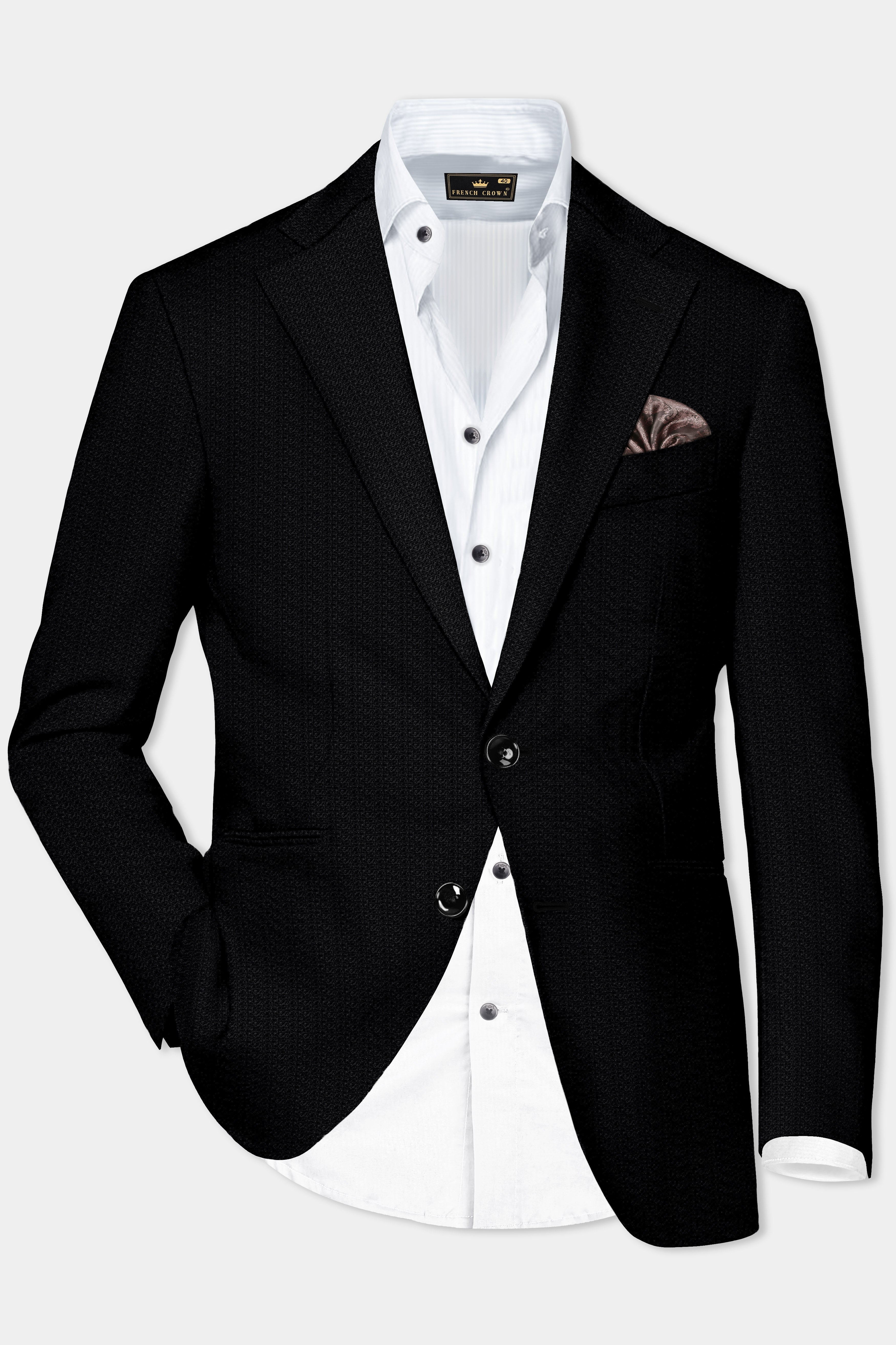 Noir-Jade Black Textured Wool Rich Single Breasted Blazer