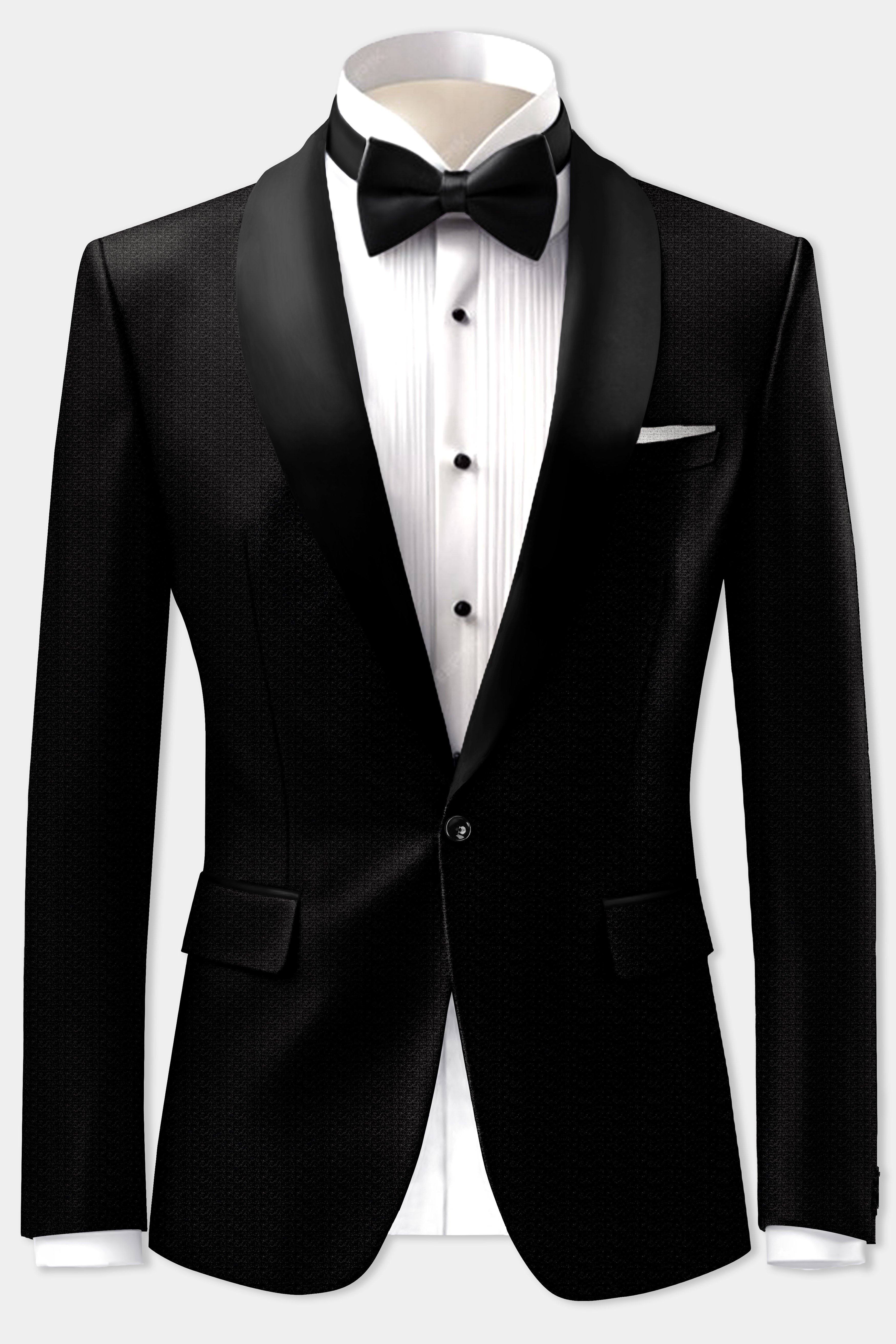 Noir-Jade Black Textured Wool Rich Tuxedo Blazer