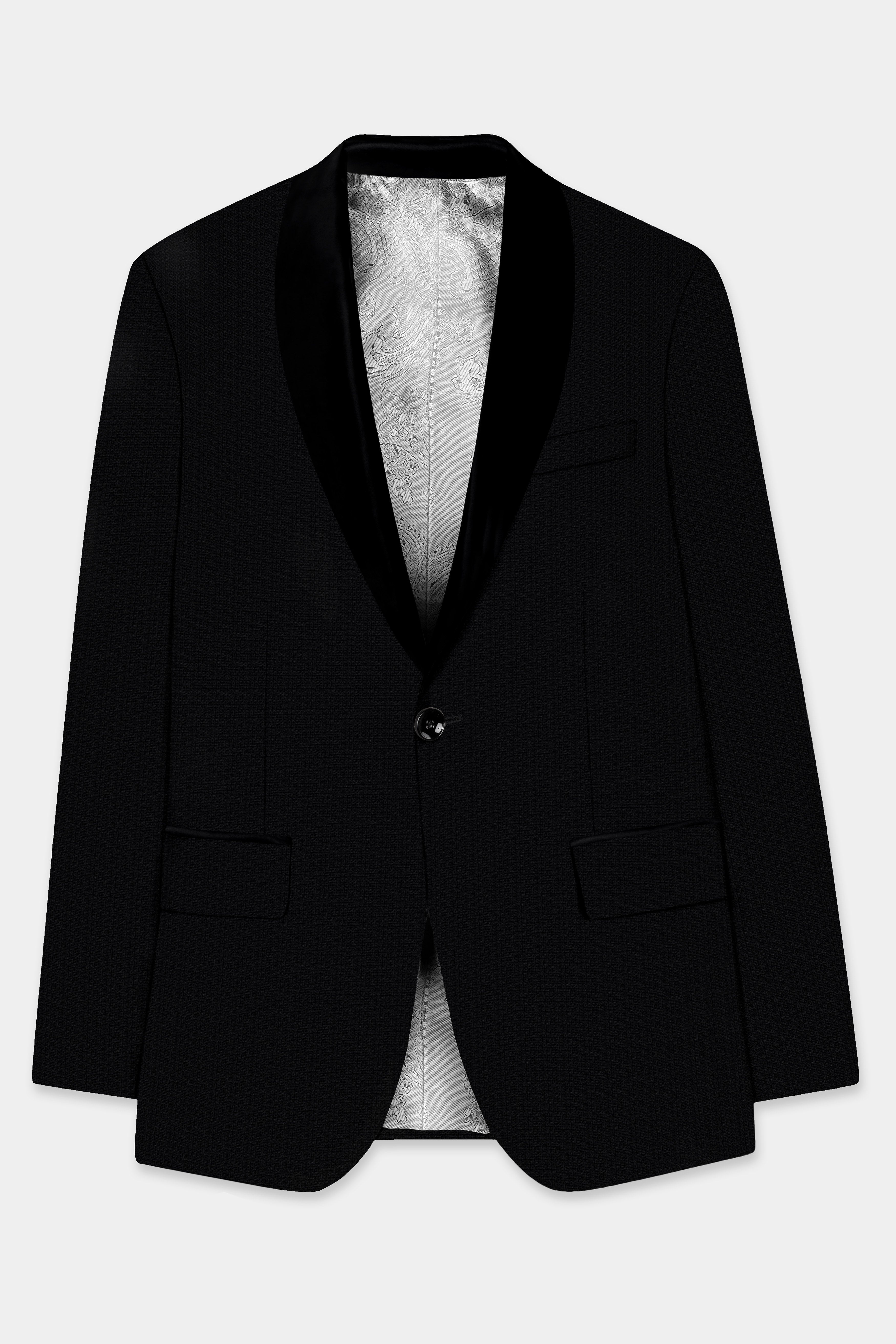 Noir-Jade Black Textured Wool Rich Tuxedo Blazer