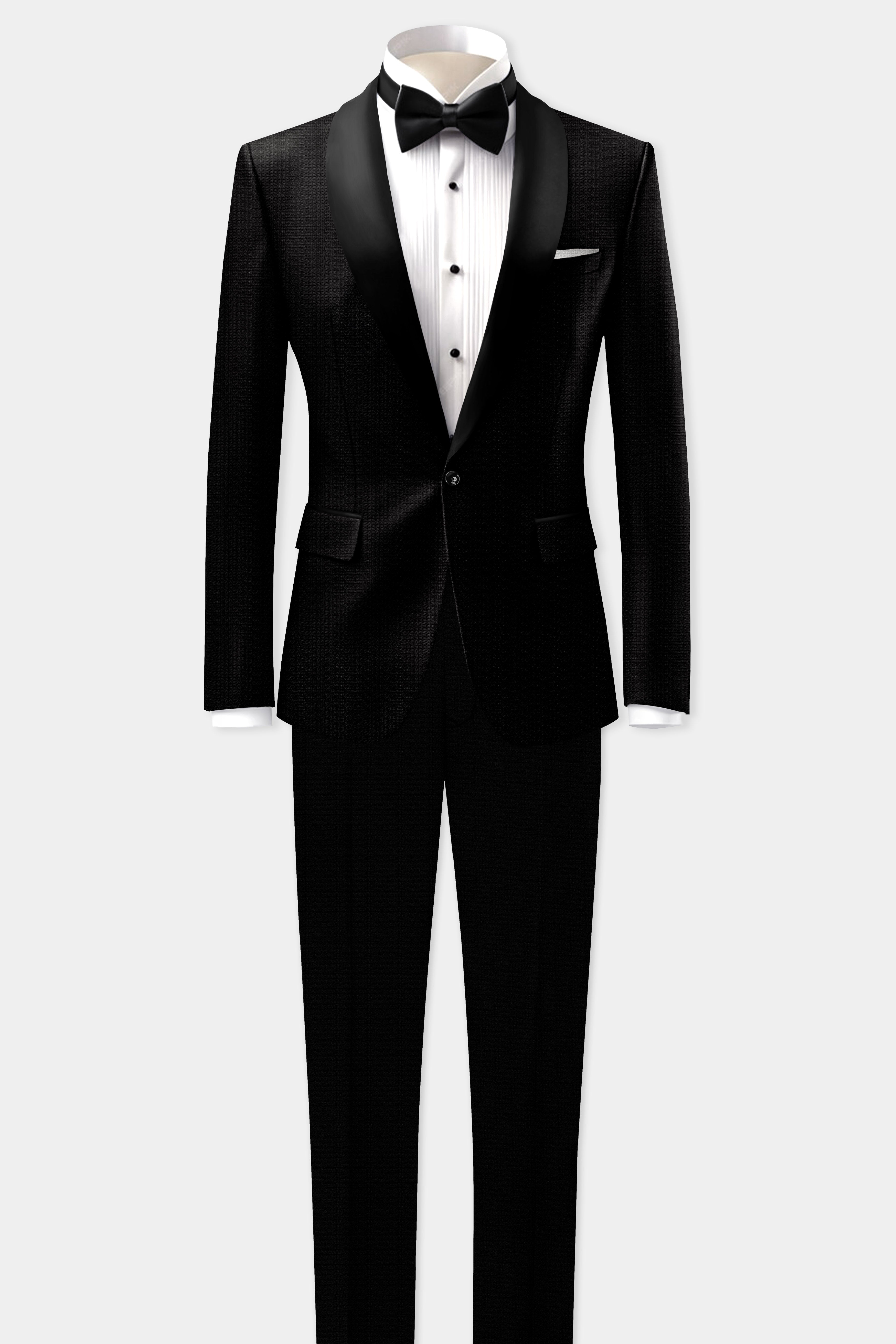 Noir-Jade Black Textured Wool Rich Tuxedo Blazer