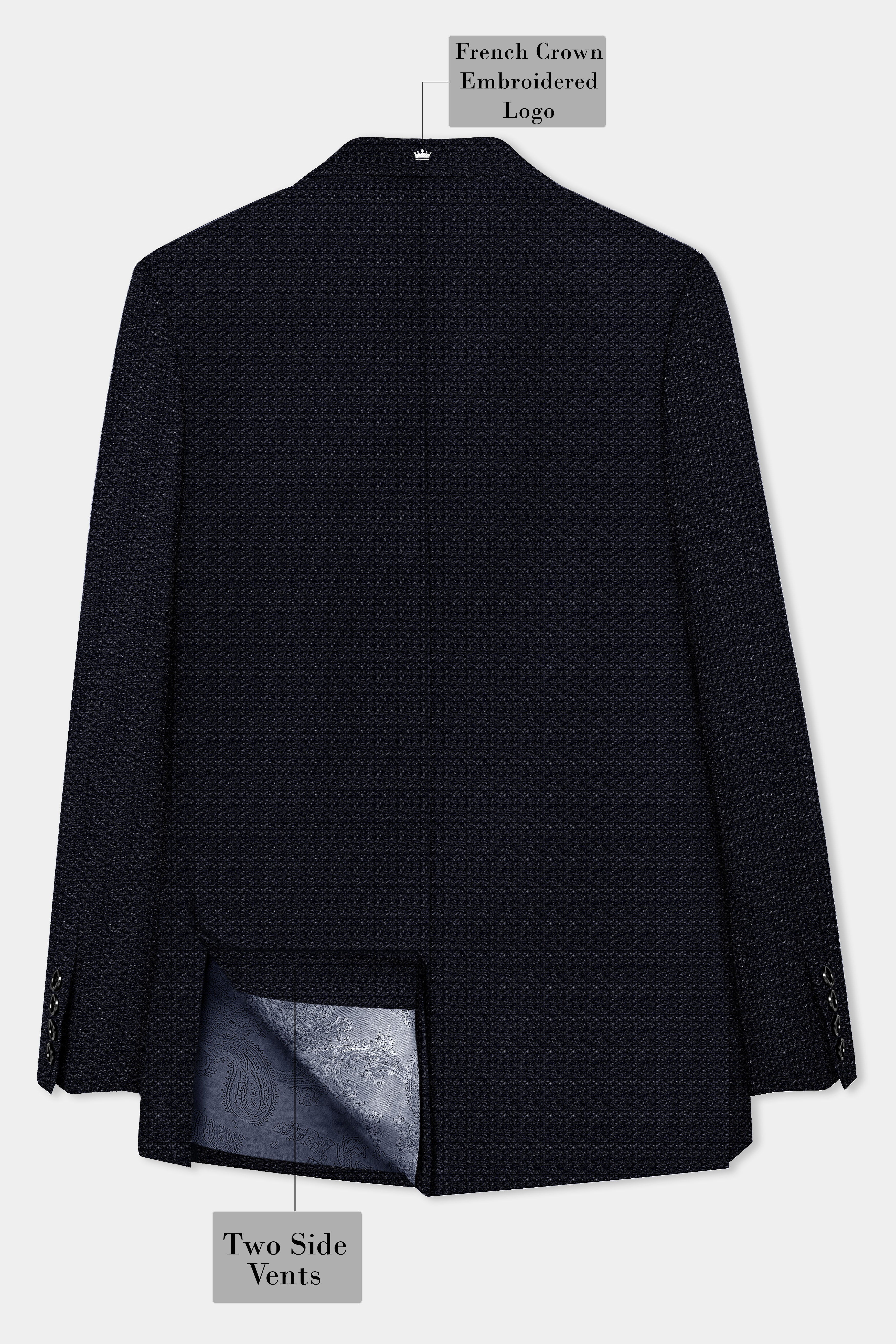 Indigo Prestige-French Navy Textured Wool Rich Single Breasted Blazer