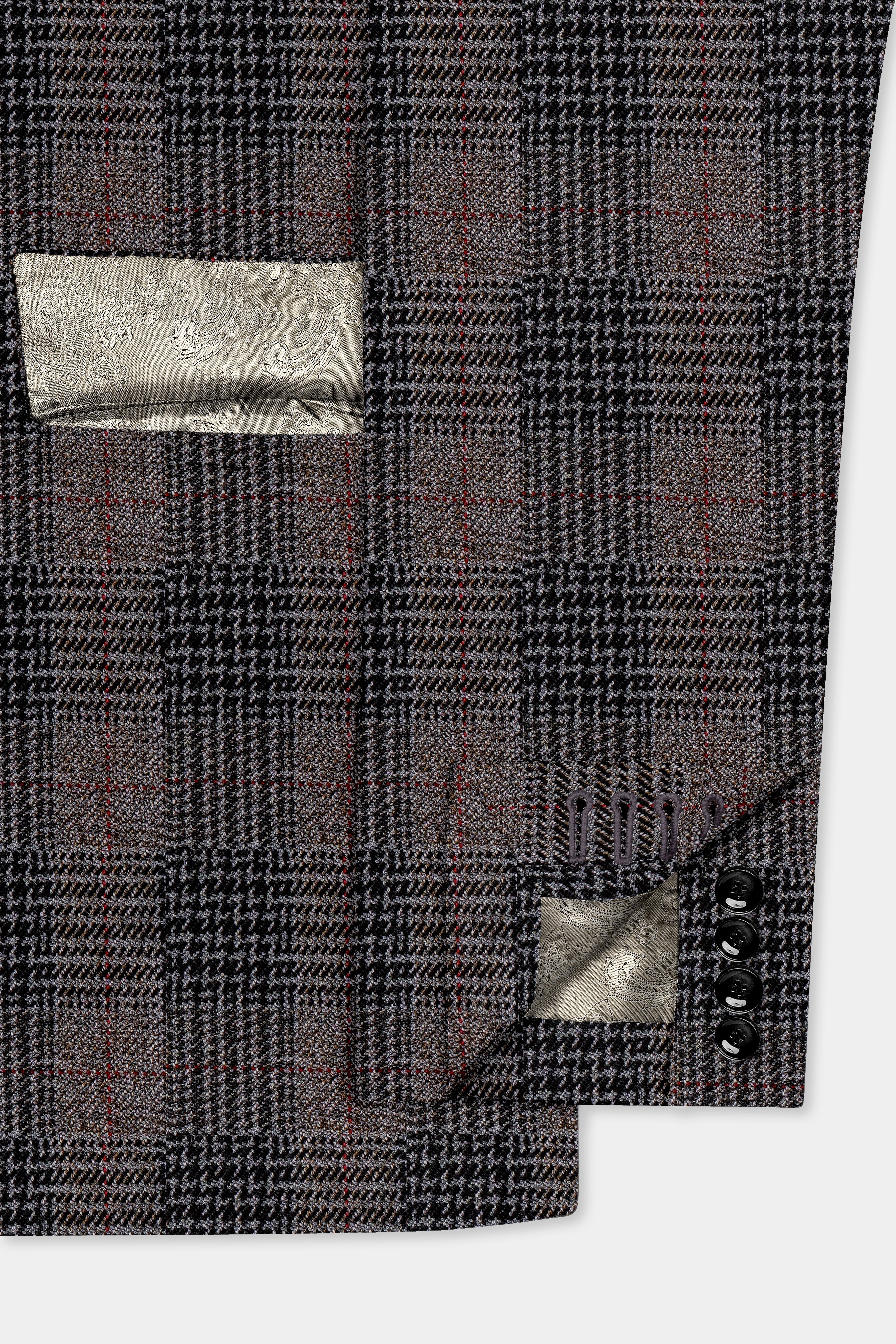 Rustic-Matterhorn Brown Plaid Tweed Double Breasted Designer Blazer