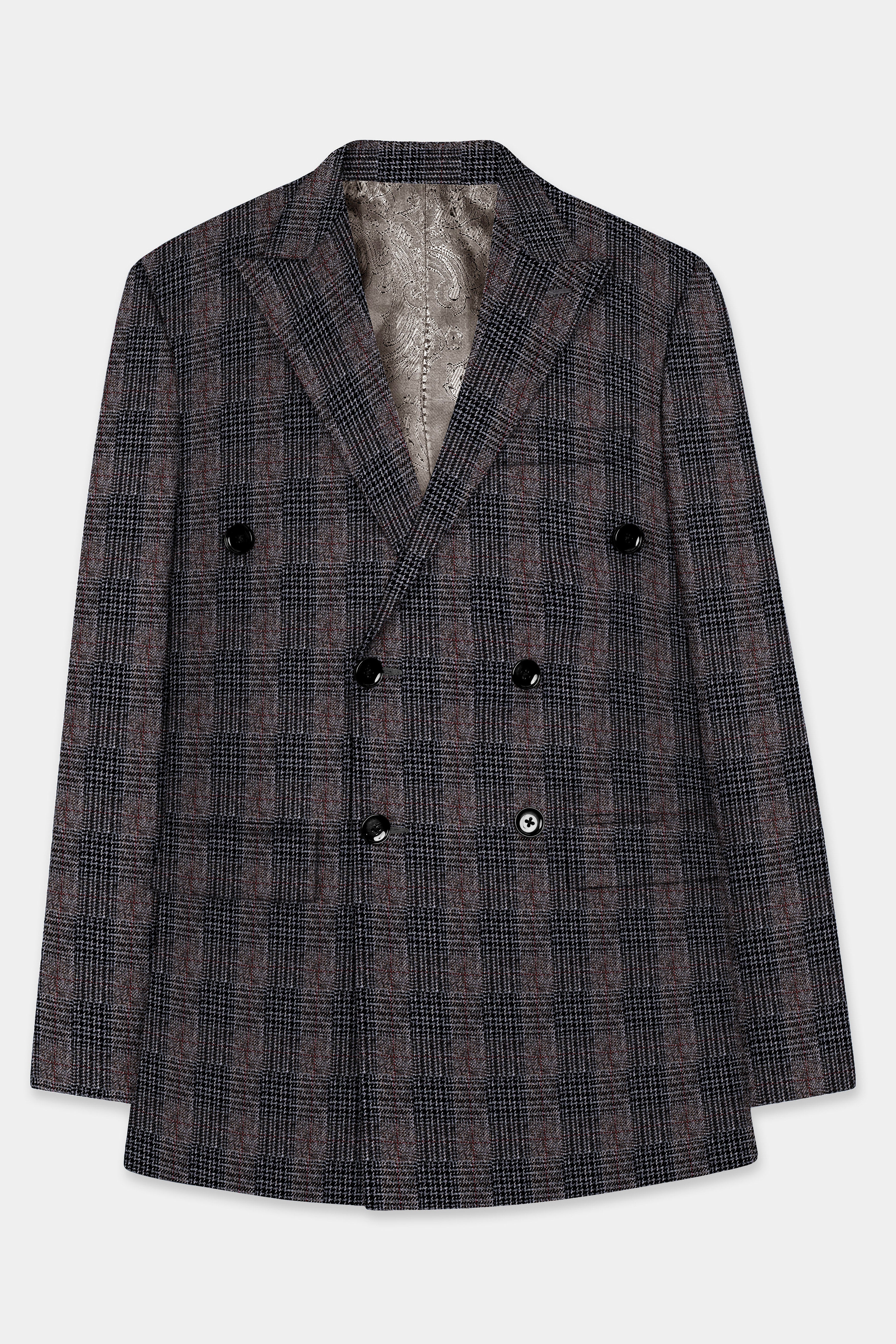 Rustic-Matterhorn Brown Plaid Tweed Double Breasted Designer Blazer