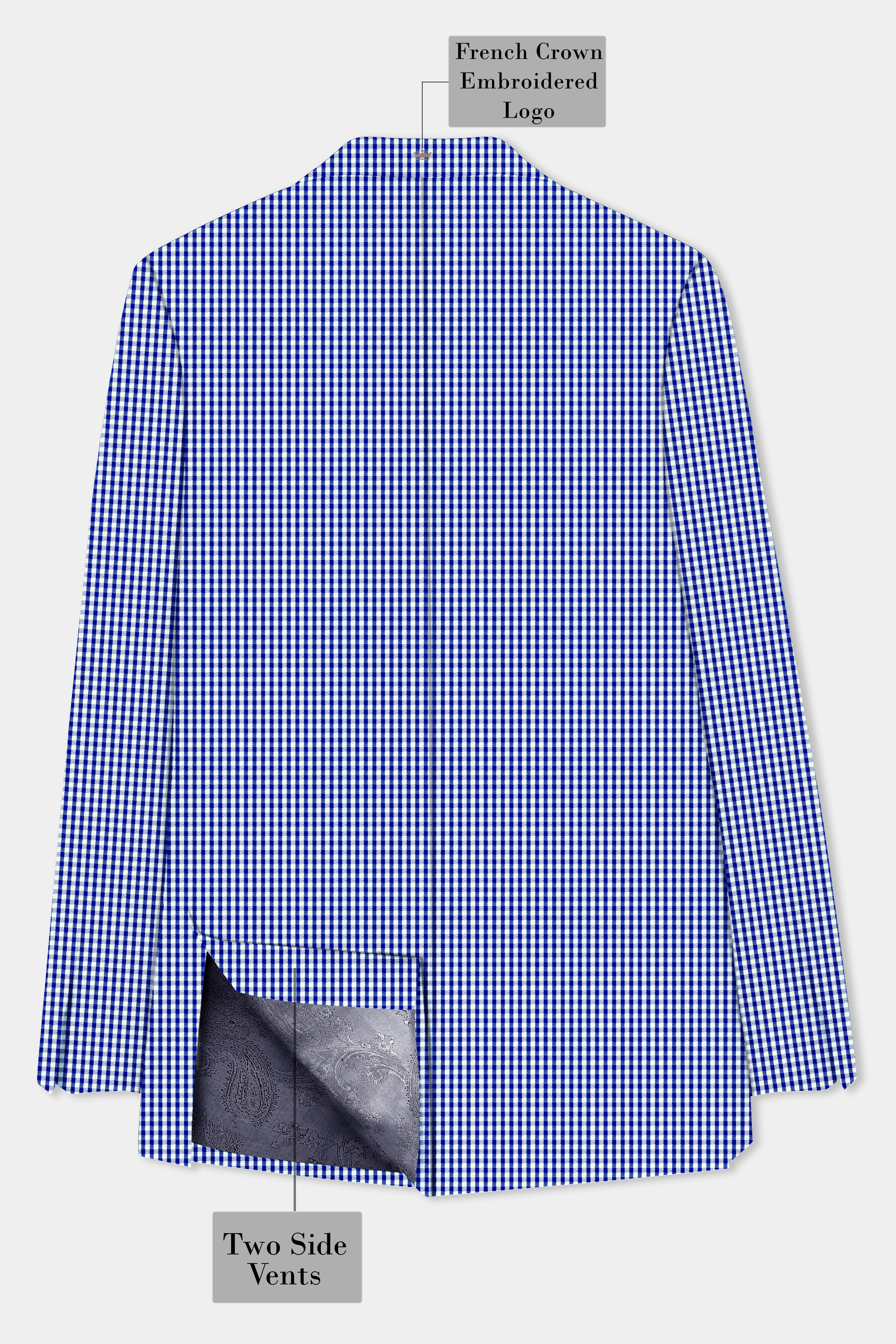 Nautilus-Torea Bay Blue And Bright White Gingham Plaid Cotton Double Breasted Blazer