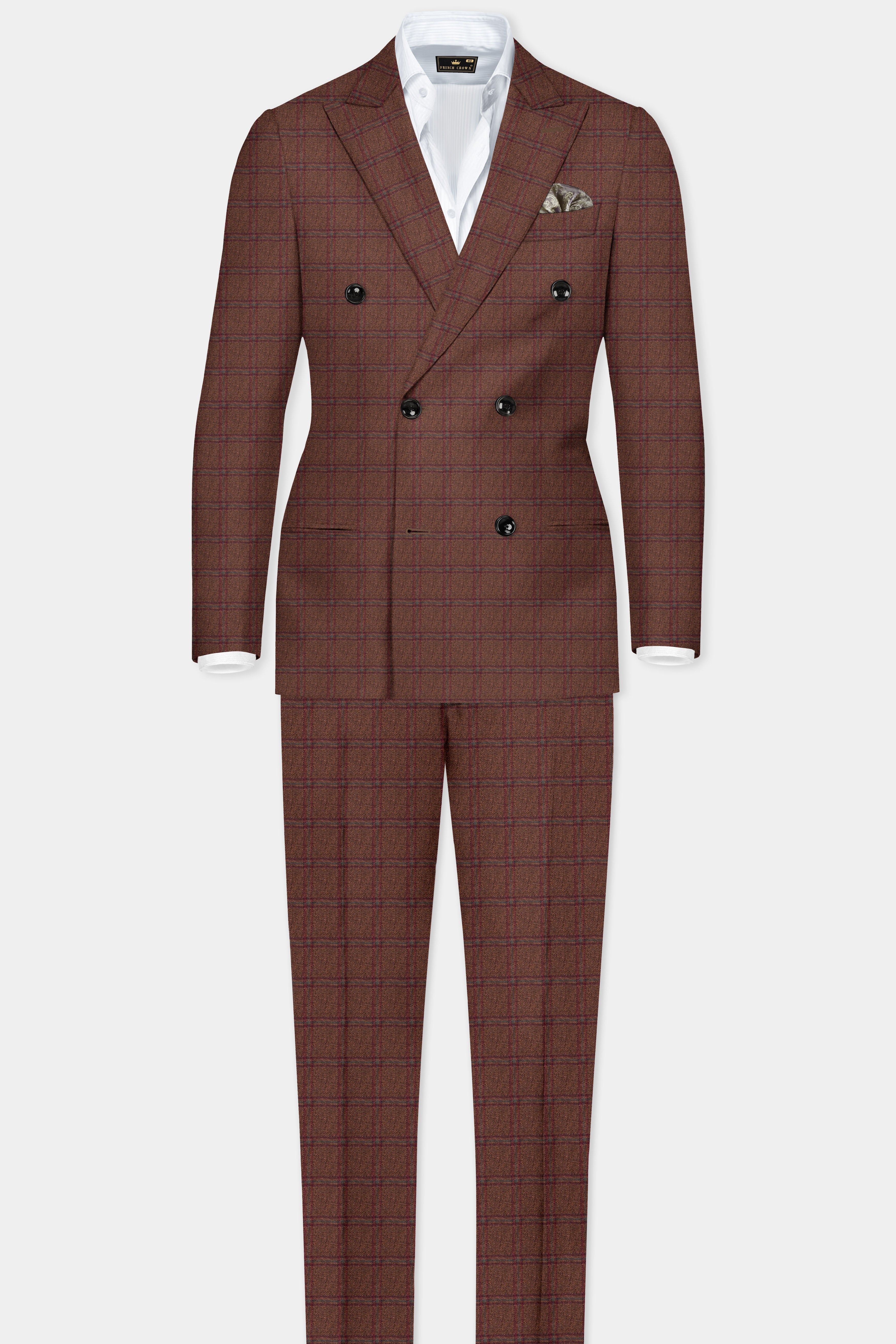 Harris-Derby Brown Plaid Tweed Double Breasted Blazer