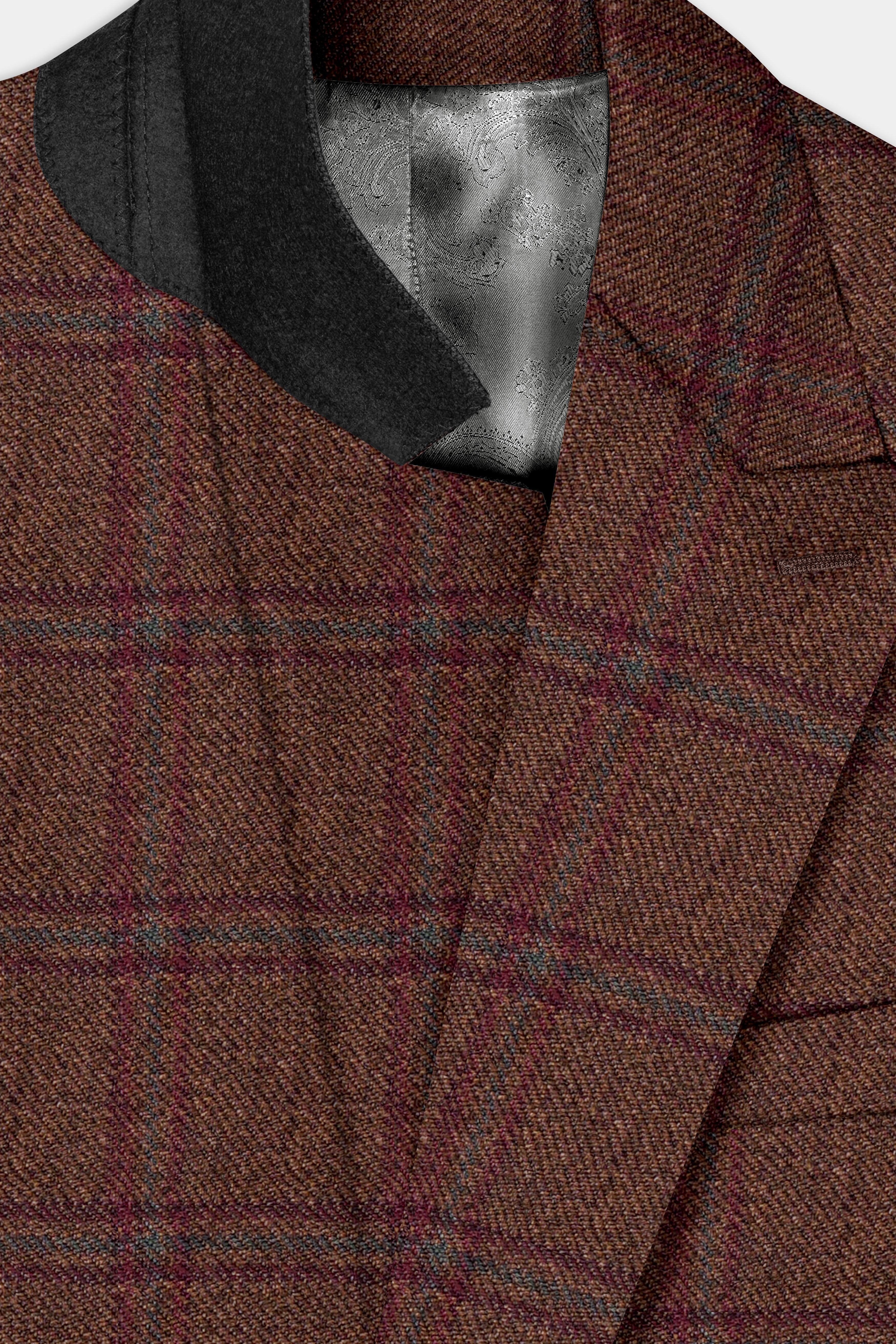 Harris-Derby Brown Plaid Tweed Double Breasted Blazer