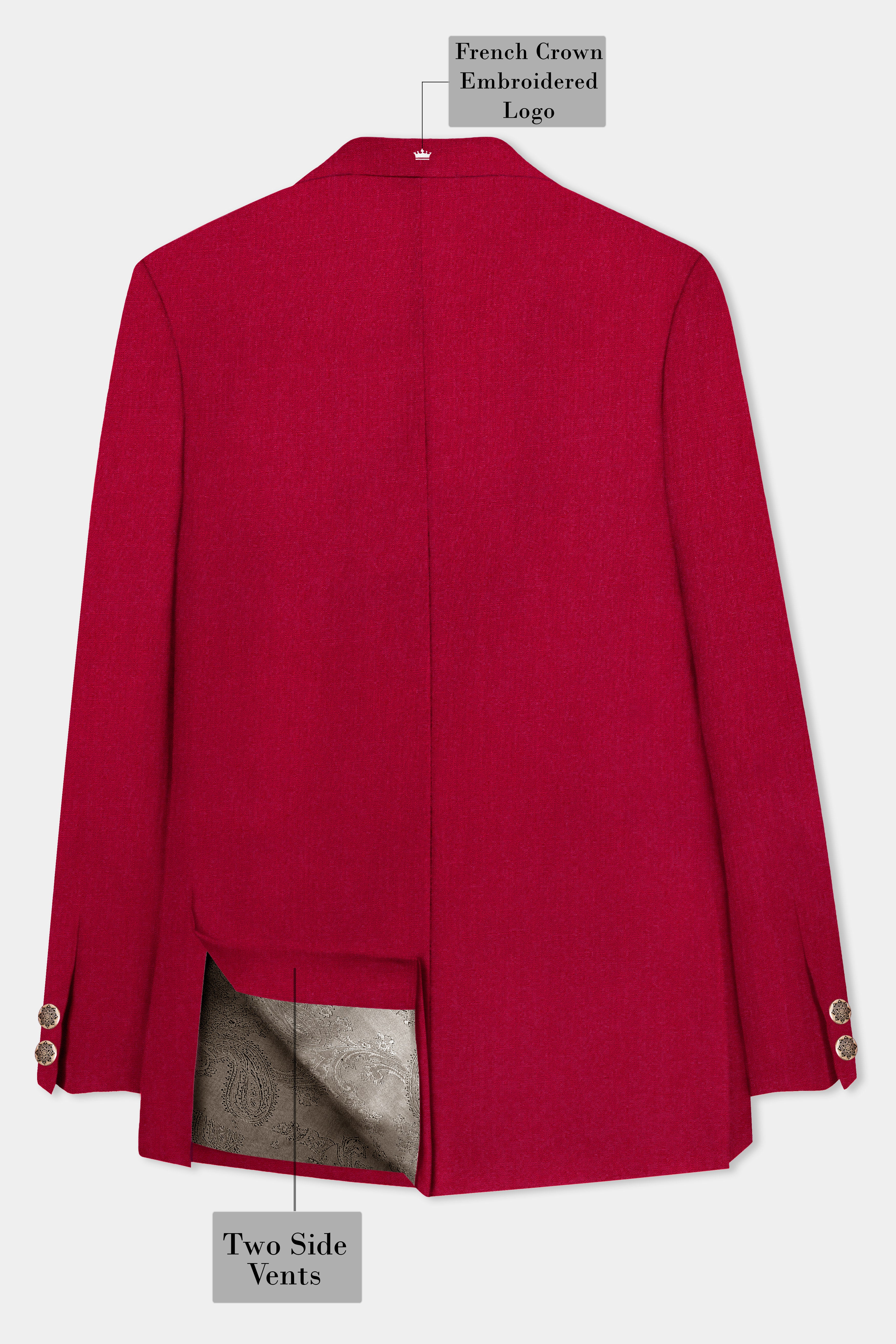 Vermilion-Chili Red Solid Wool Rich Bandhgala Blazer