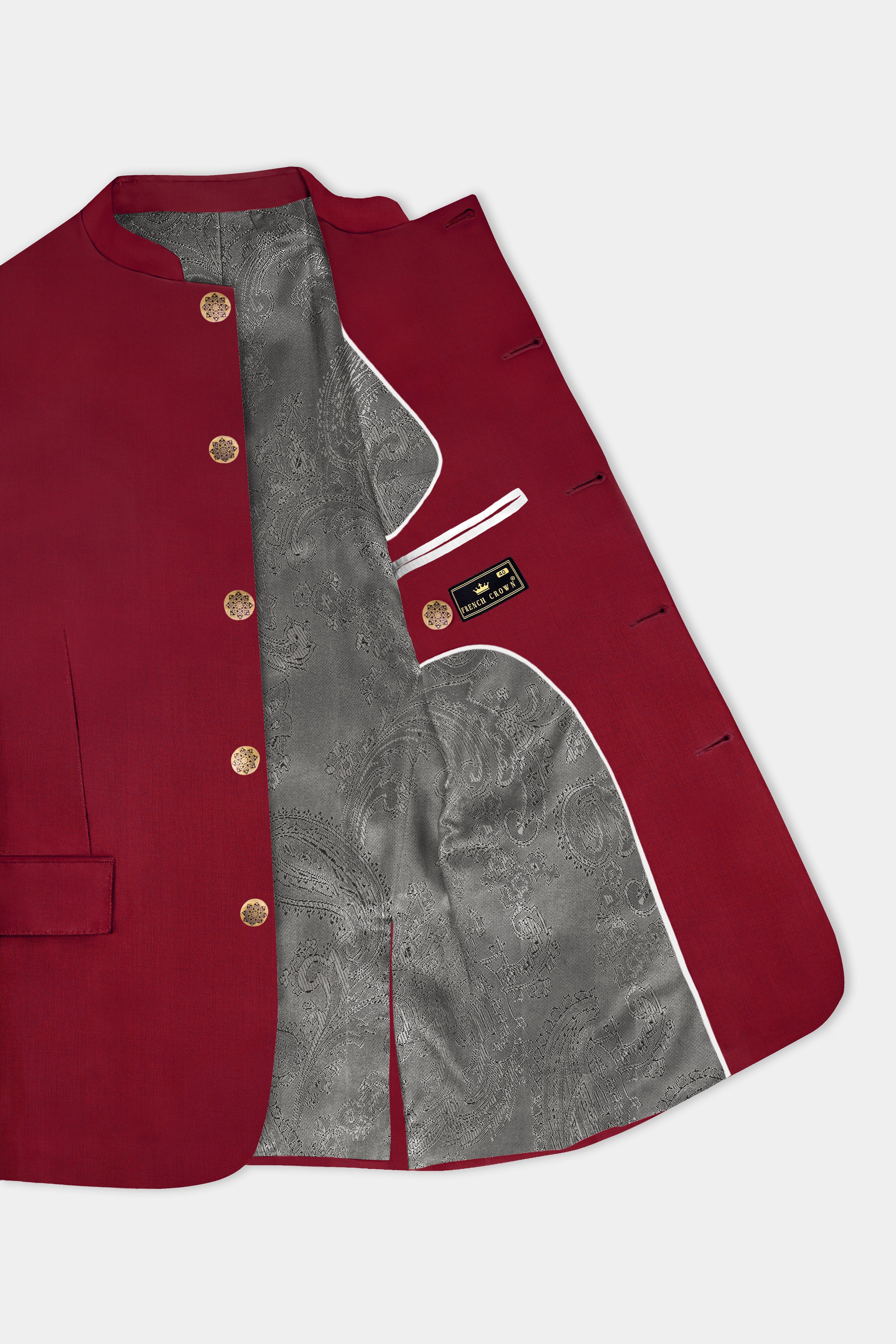 CrimsonAce-Cherry Red Solid Wool Rich Bandhgala Blazer