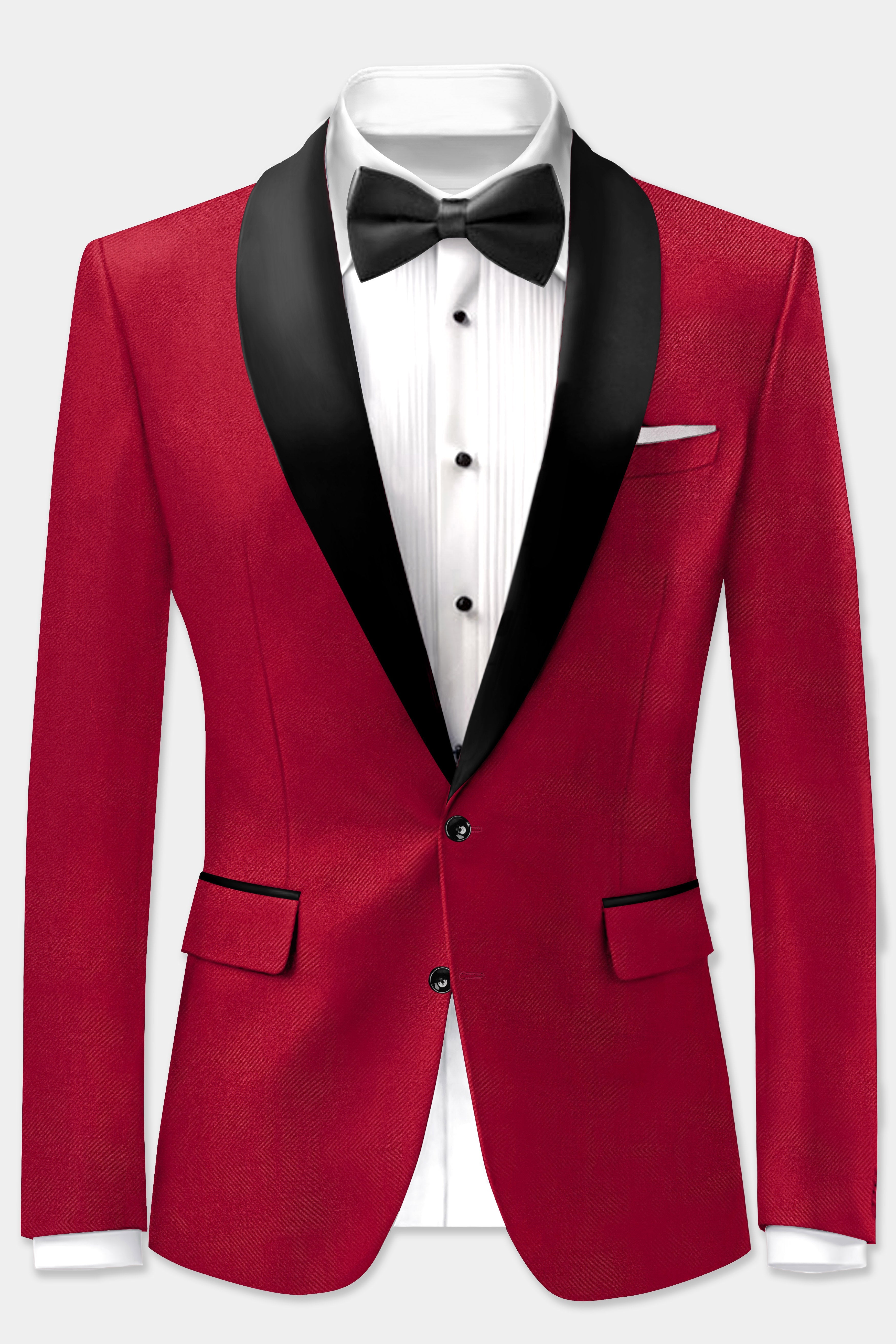 Vermilion-Chili Red Solid Wool Rich Tuxedo Blazer