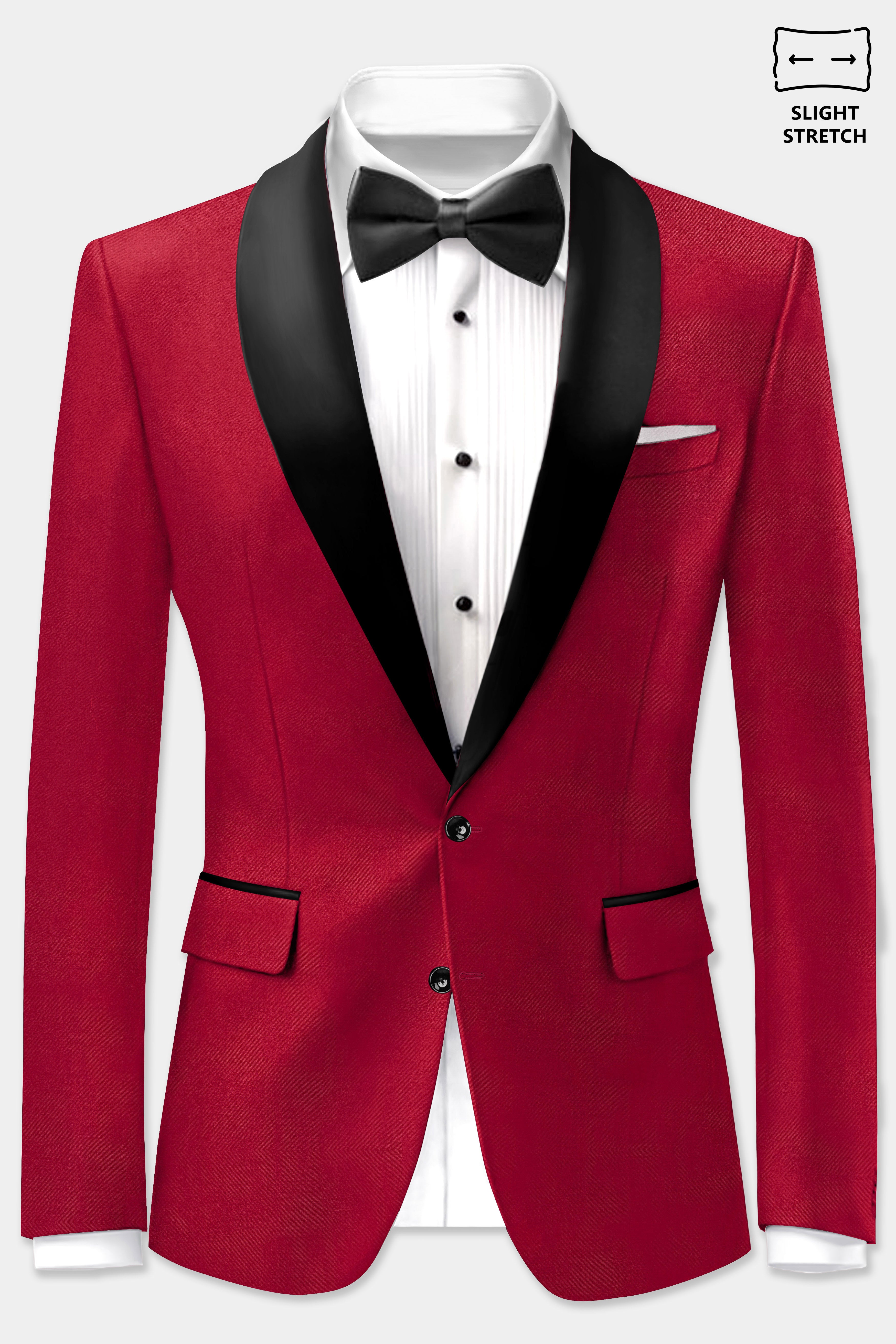 Vermilion-Chili Red Solid Wool Rich Tuxedo Slight Stretch Blazer