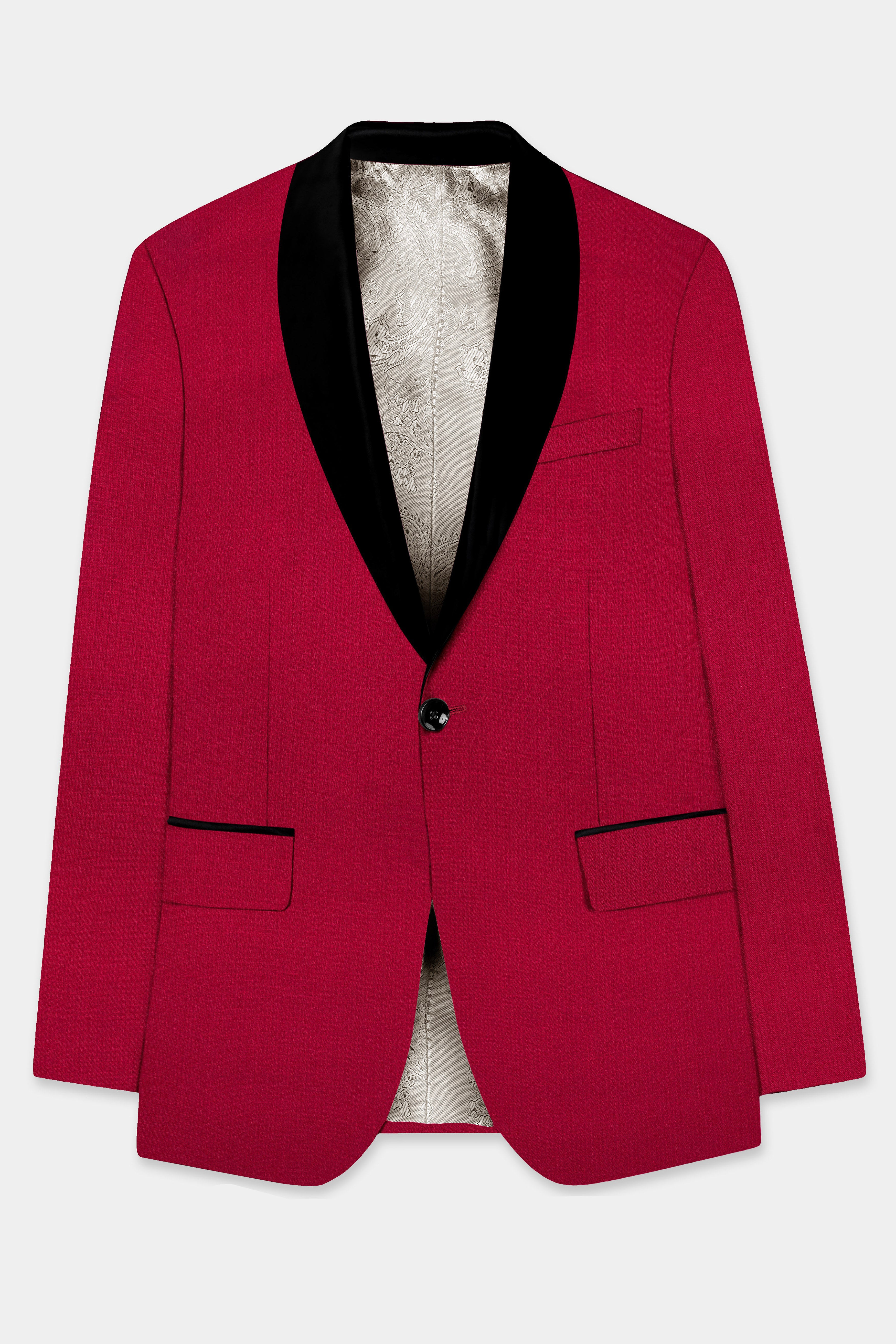 Vermilion-Chili Red Solid Wool Rich Tuxedo Slight Stretch Blazer
